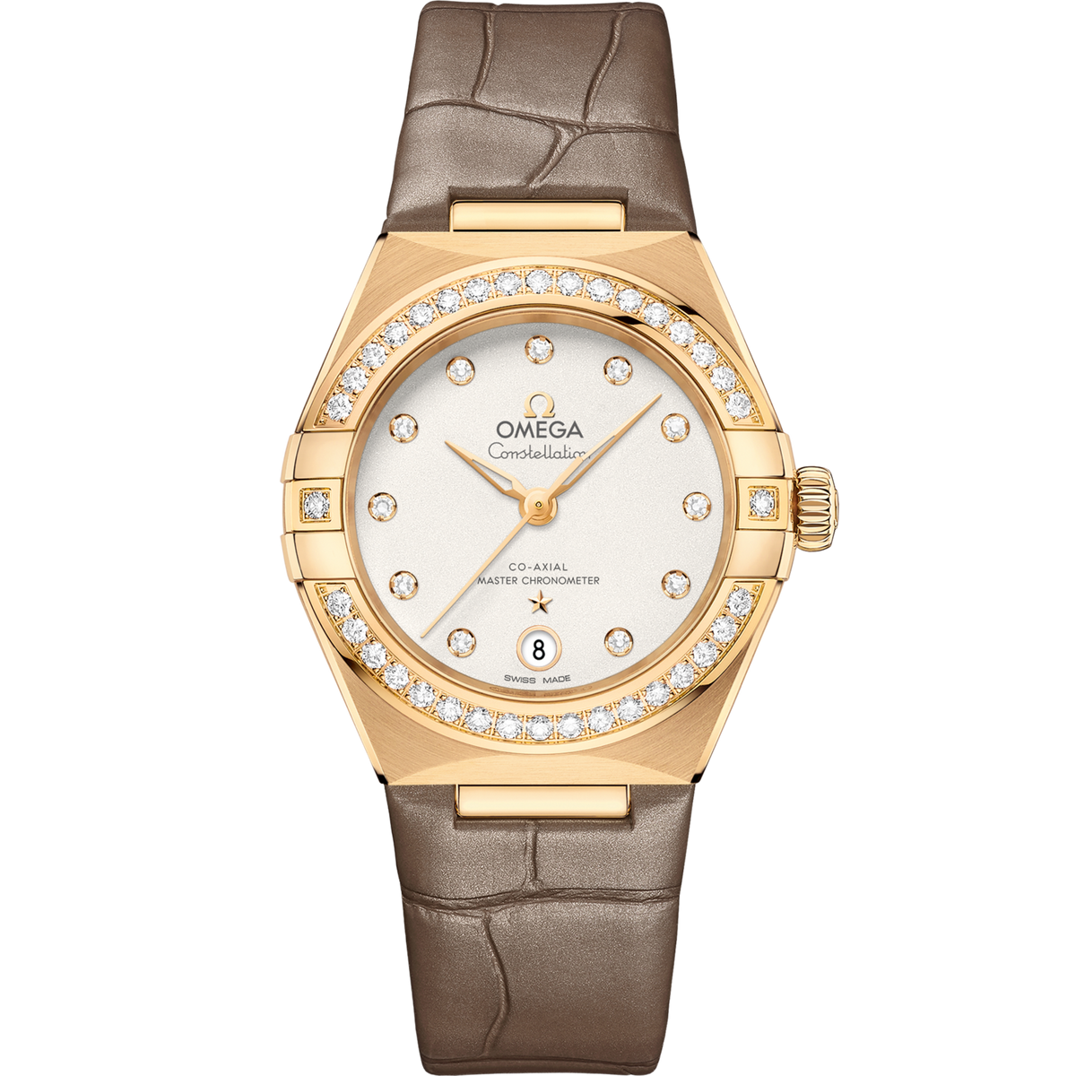 Omega Constellation 29 mm Silver Dial with Diamonds 18k Yellow Gold Strap 131.58.29.20.52.001 - WATCHXNYC