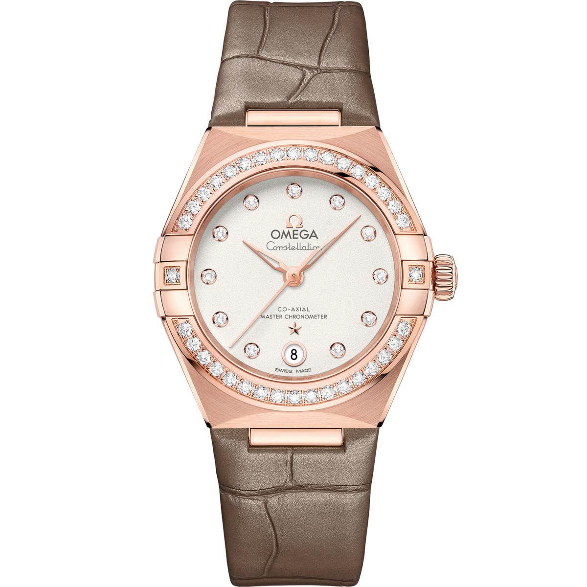 Omega Constellation 29 mm Silver Dial with Diamonds Sedna™ 18k Yellow Gold Strap 131.58.29.20.52.002 - WATCHXNYC