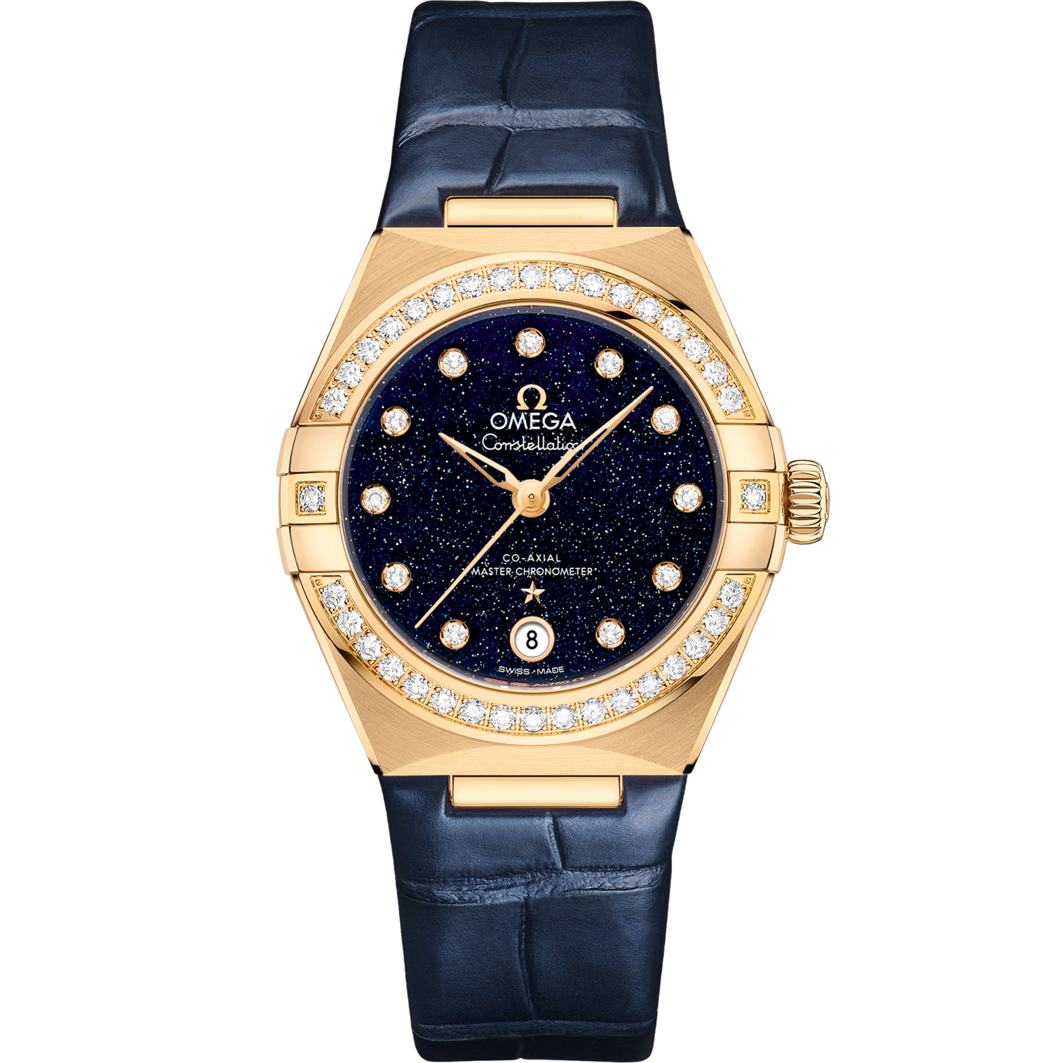 Omega Constellation 29 mm Blue Dial with Diamonds Sedna™ 18k Yellow Gold Strap 131.58.29.20.53.001 - WATCHXNYC