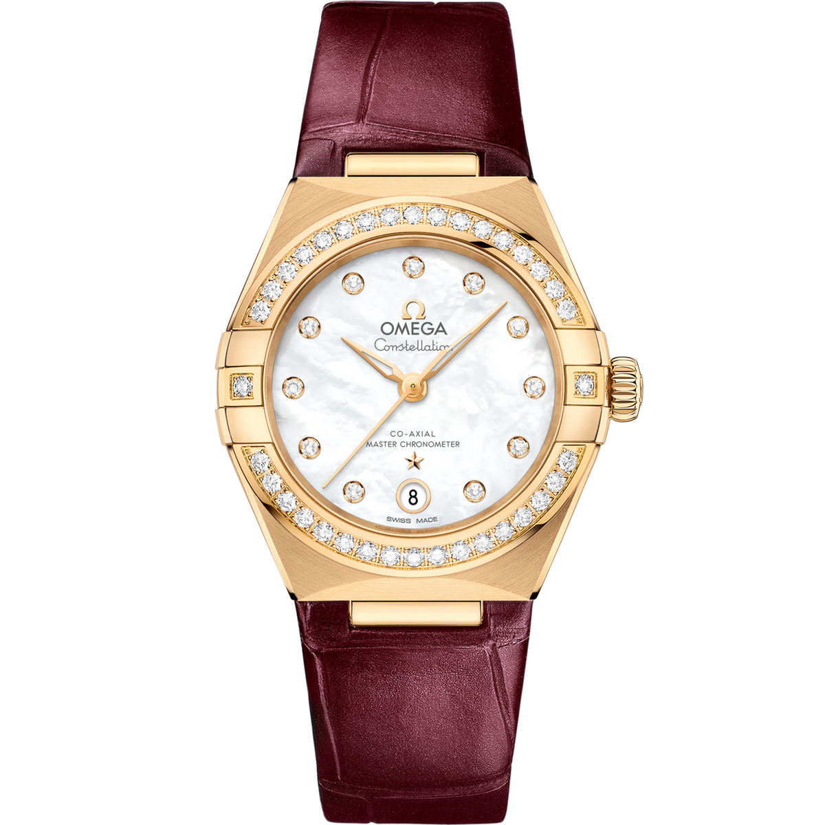 Omega Constellation 29 mm White Dial with Diamonds 18k Yellow Gold Strap 131.58.29.20.55.001 - WATCHXNYC