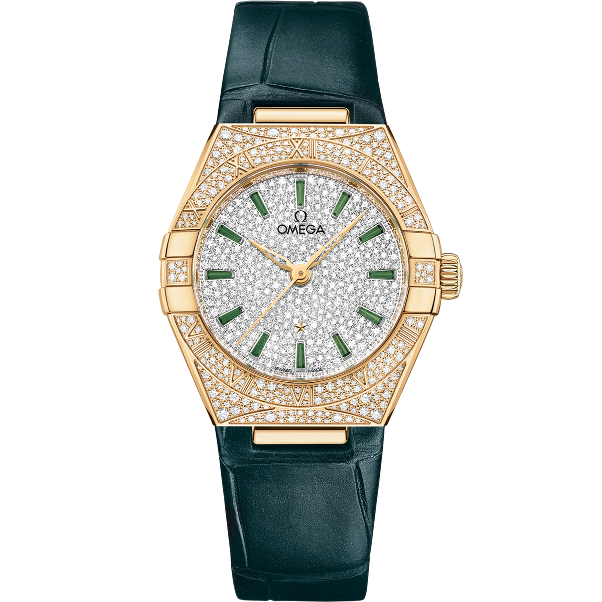Omega Constellation 29 mm White Dial with Diamonds 18k Yellow Gold Strap 131.58.29.20.99.002 - WATCHXNYC