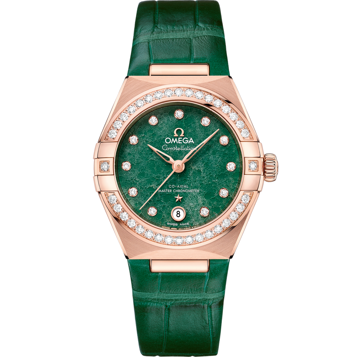 Omega Constellation 29 mm Green Dial with Diamonds Sedna™ 18k Rose Gold Strap 131.58.29.20.99.004 - WATCHXNYC