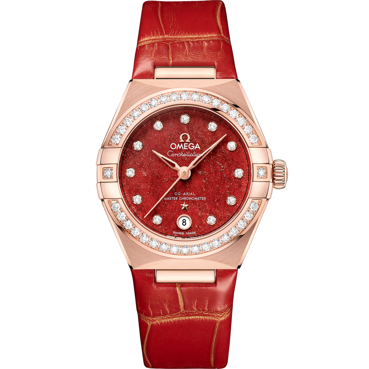 Omega Constellation 29 mm Red Dial with Diamonds Sedna™ 18k Rose Gold Strap 131.58.29.20.99.005 - WATCHXNYC