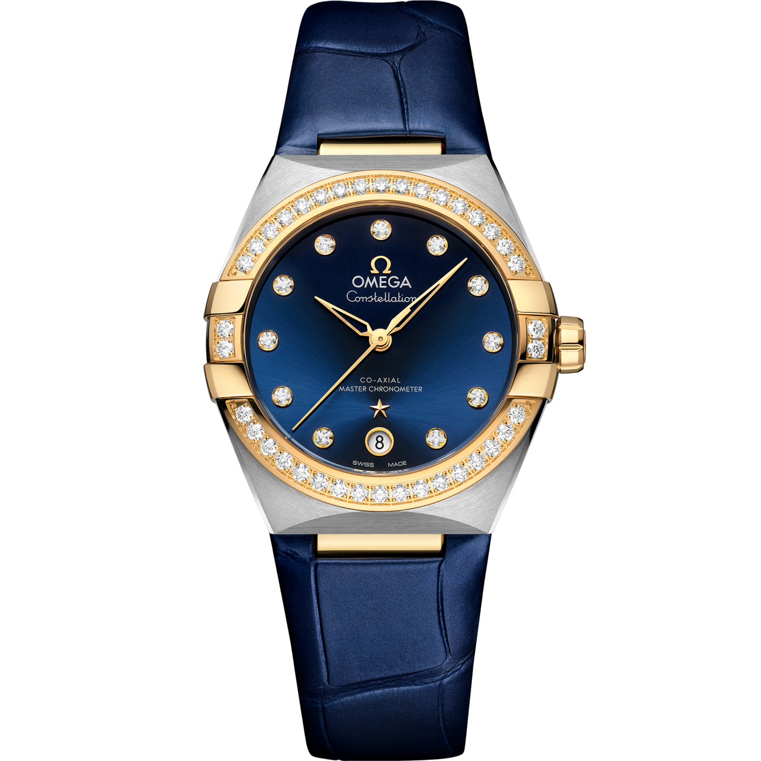 Omega Constellation 39 mm Red Dial with Diamonds Stainless Steel and 18k Yellow Gold Strap 131.28.36.20.53.001 - WATCHXNYC