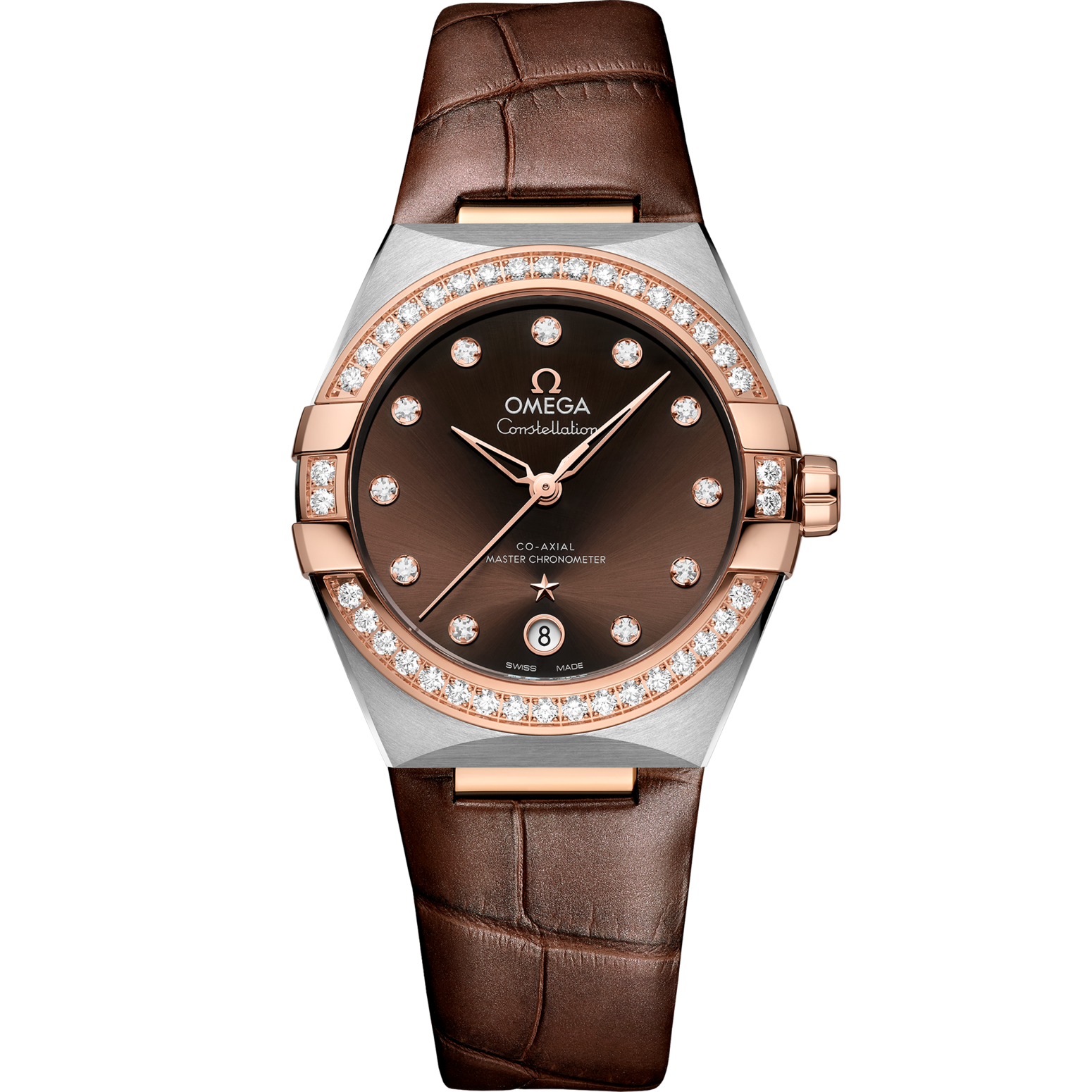 Omega Constellation 39 mm Brown Dial with Diamonds Stainless Steel and Sedna™ 18k Rose Gold Strap 131.28.36.20.63.001 - WATCHXNYC