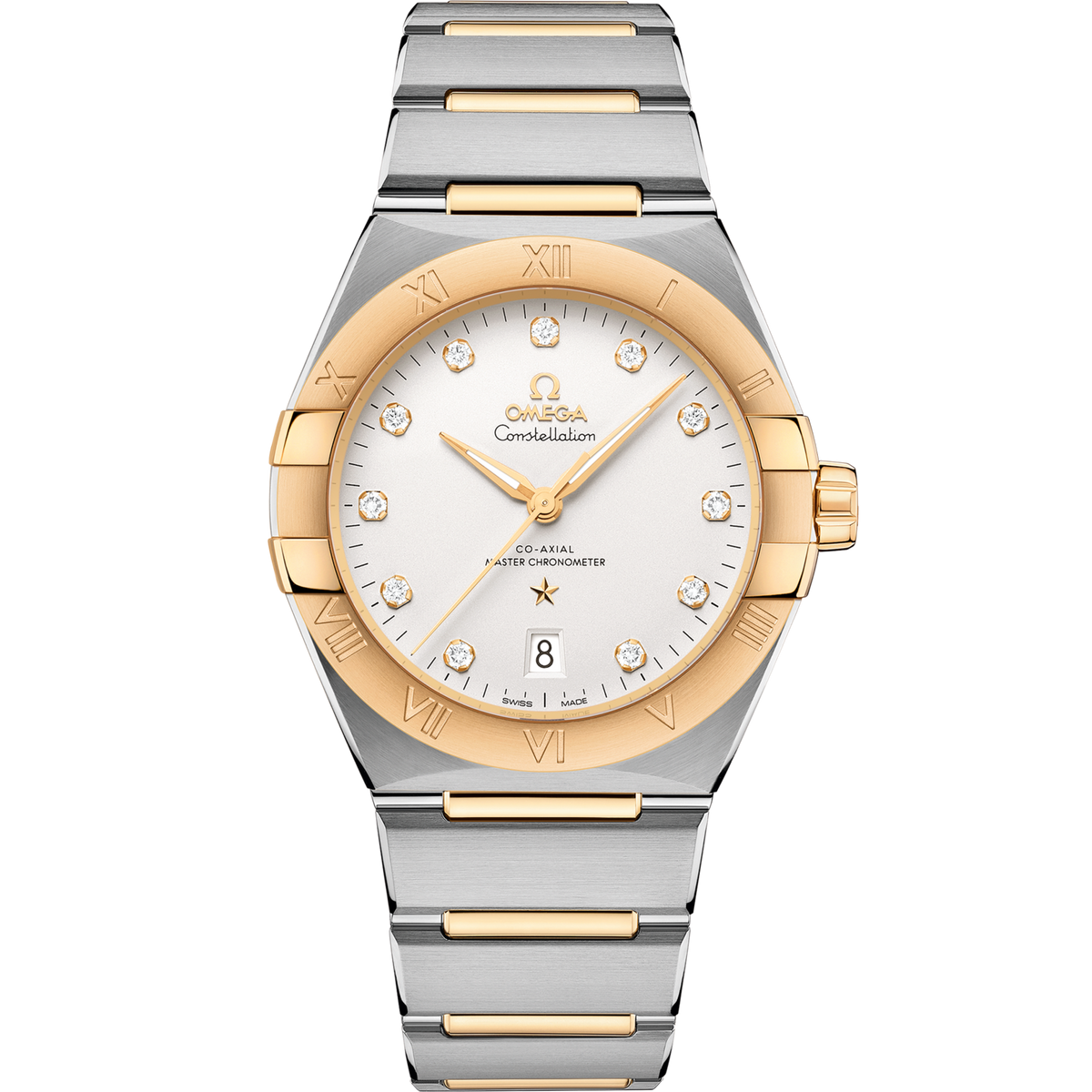 Omega Constellation 39 mm Silver Dial with Diamonds Stainless Steel and Sedna™ 18k Yellow Gold Bracelet 131.20.39.20.52.002 - WATCHXNYC