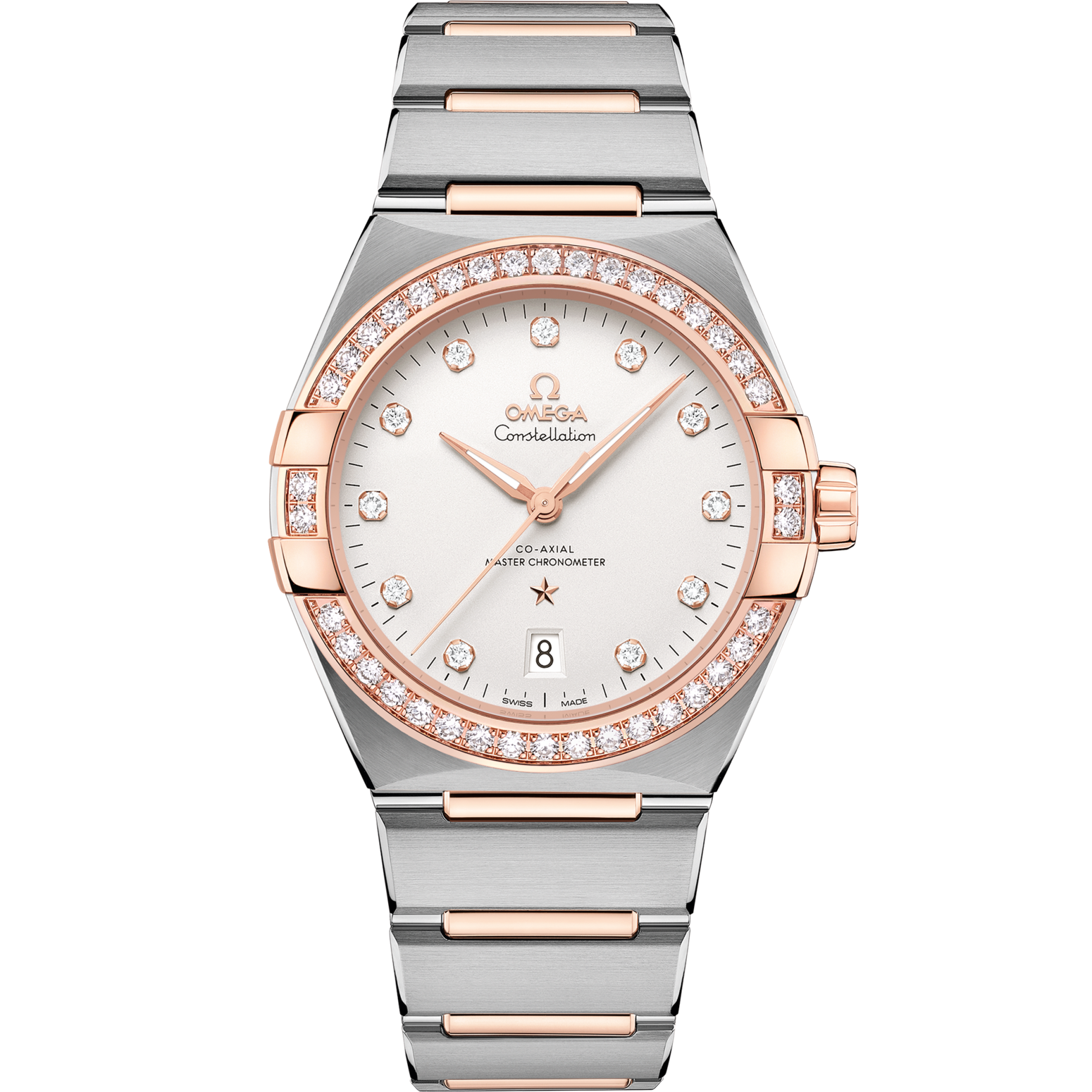 Omega Constellation 39 mm Silver Dial with Diamonds Stainless Steel and Sedna™ 18k Rose Gold Bracelet 131.25.39.20.52.001 - WATCHXNYC