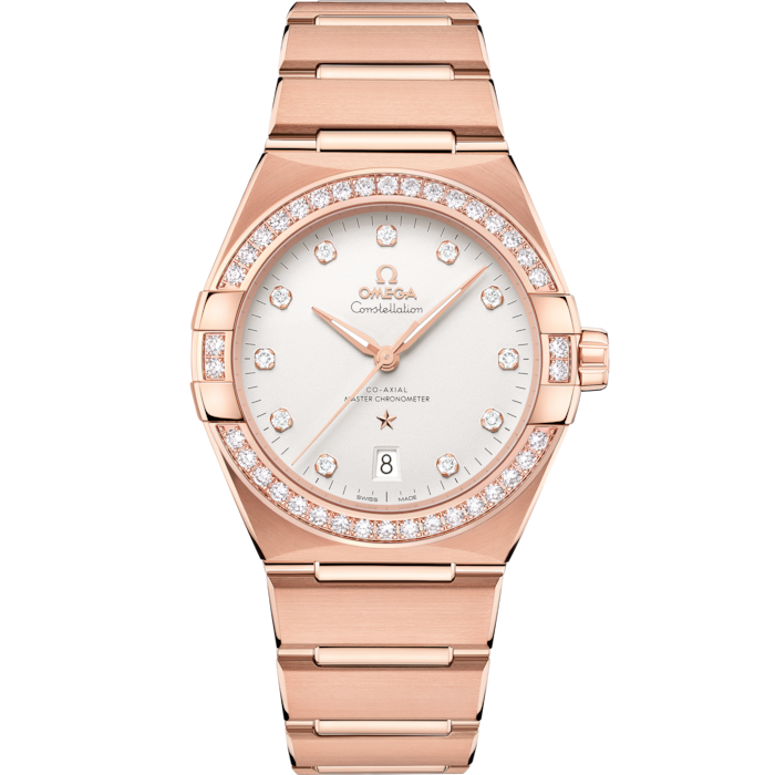Omega Constellation 39mm Silver Diamond Dial Sedna Gold 131.55.39.20.52.001 - WATCHXNYC