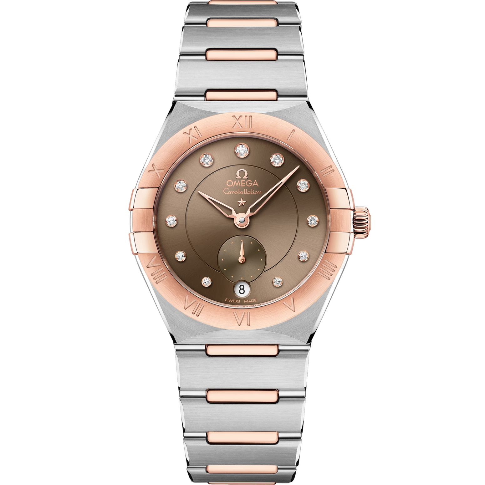 Omega Constellation 34 mm Brown Dial with Diamonds Stainless Steel Sedna™ 18k Rose Gold Bracelet 131.20.34.20.63.001 - WATCHXNYC