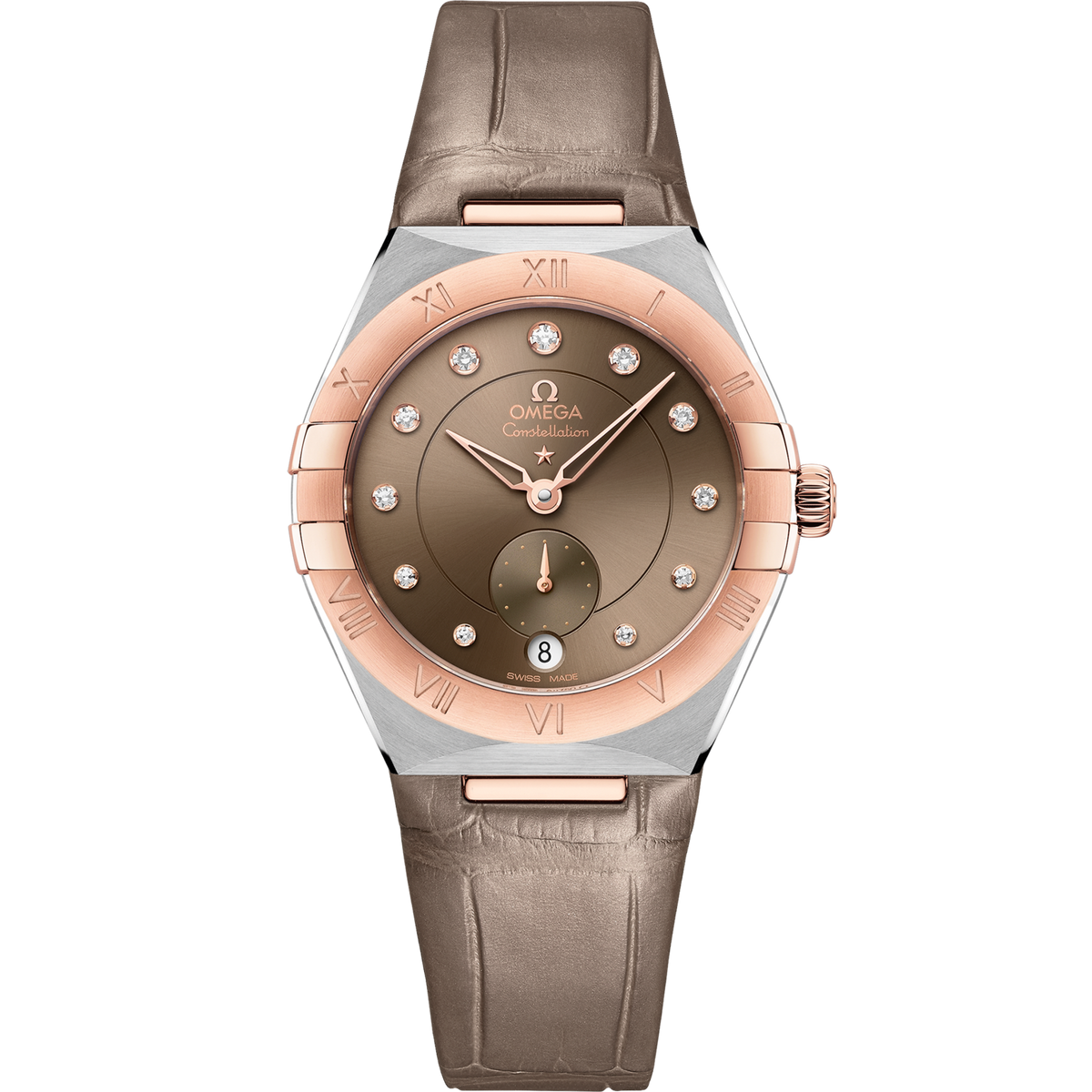Omega Constellation 34 mm Brown Dial with Diamonds Stainless Steel Sedna™ 18k Rose Gold Strap 131.23.34.20.63.001 - WATCHXNYC