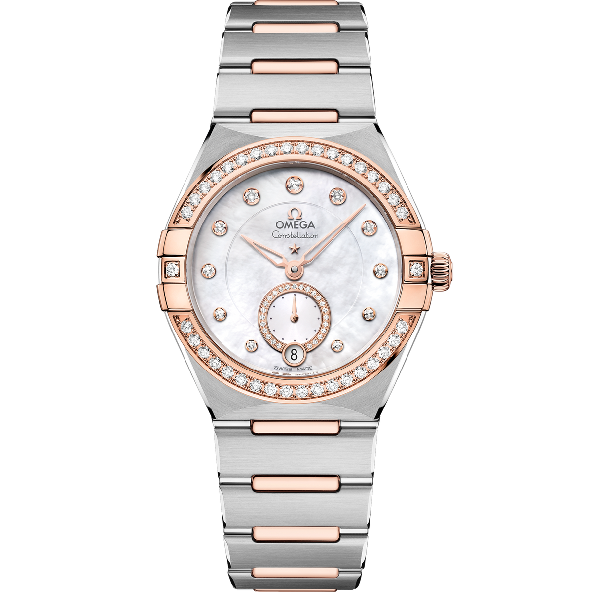Omega Constellation 34 mm White Dial with Diamonds Stainless Steel and Sedna™ 18k Rose Gold Bracelet 131.25.34.20.55.001 - WATCHXNYC