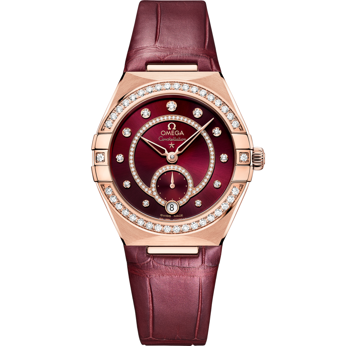 OMEGA Constellation 34 mm Red Dial with Diamonds Sedna™ 18k Rose Gold Strap 131.58.34.20.61.001 - WATCHXNYC