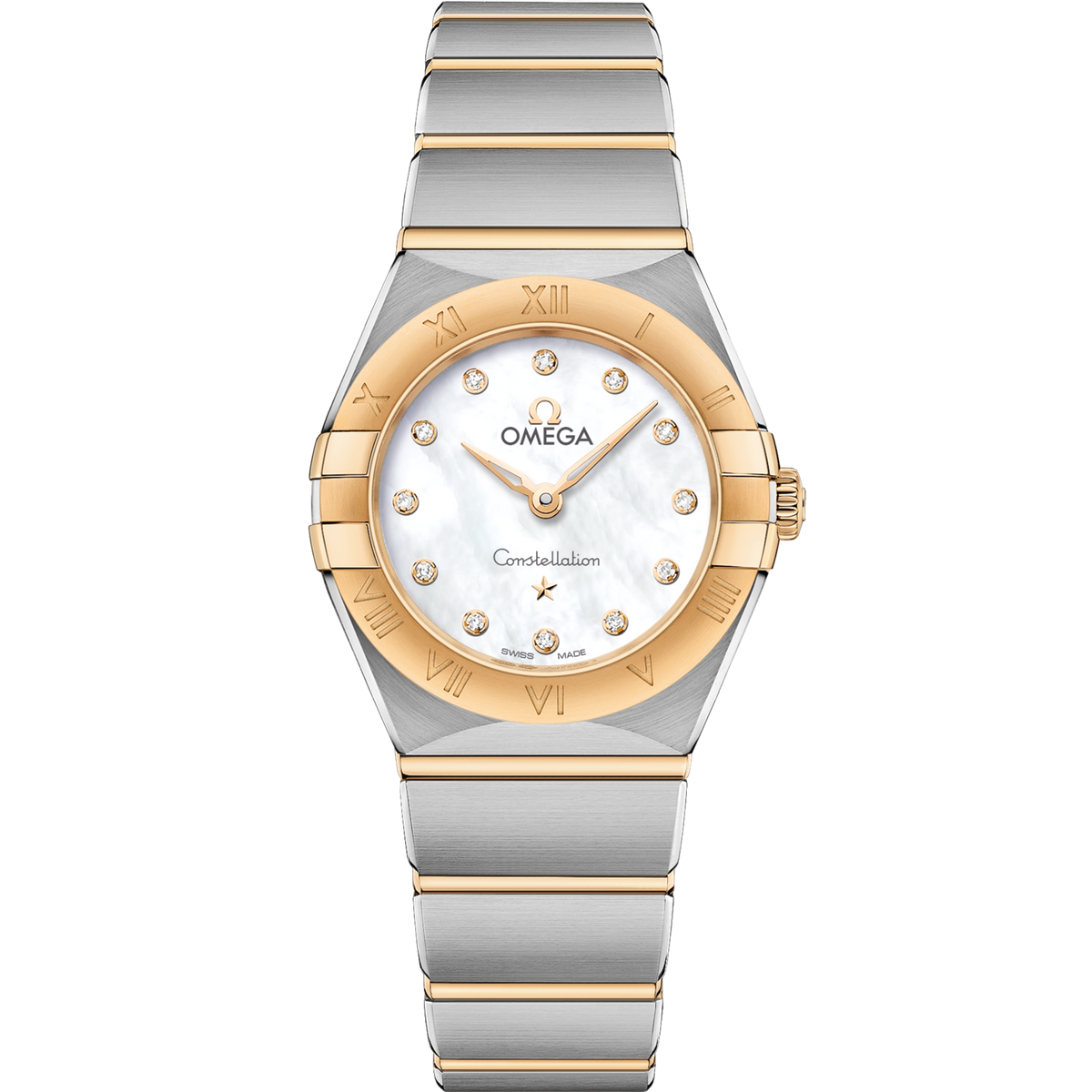 Omega Constellation 25 mm White Dial with Diamonds Stainless Steel and Sedna™ 18k Yellow Gold Bracelet 131.20.25.60.55.002 - WATCHXNYC