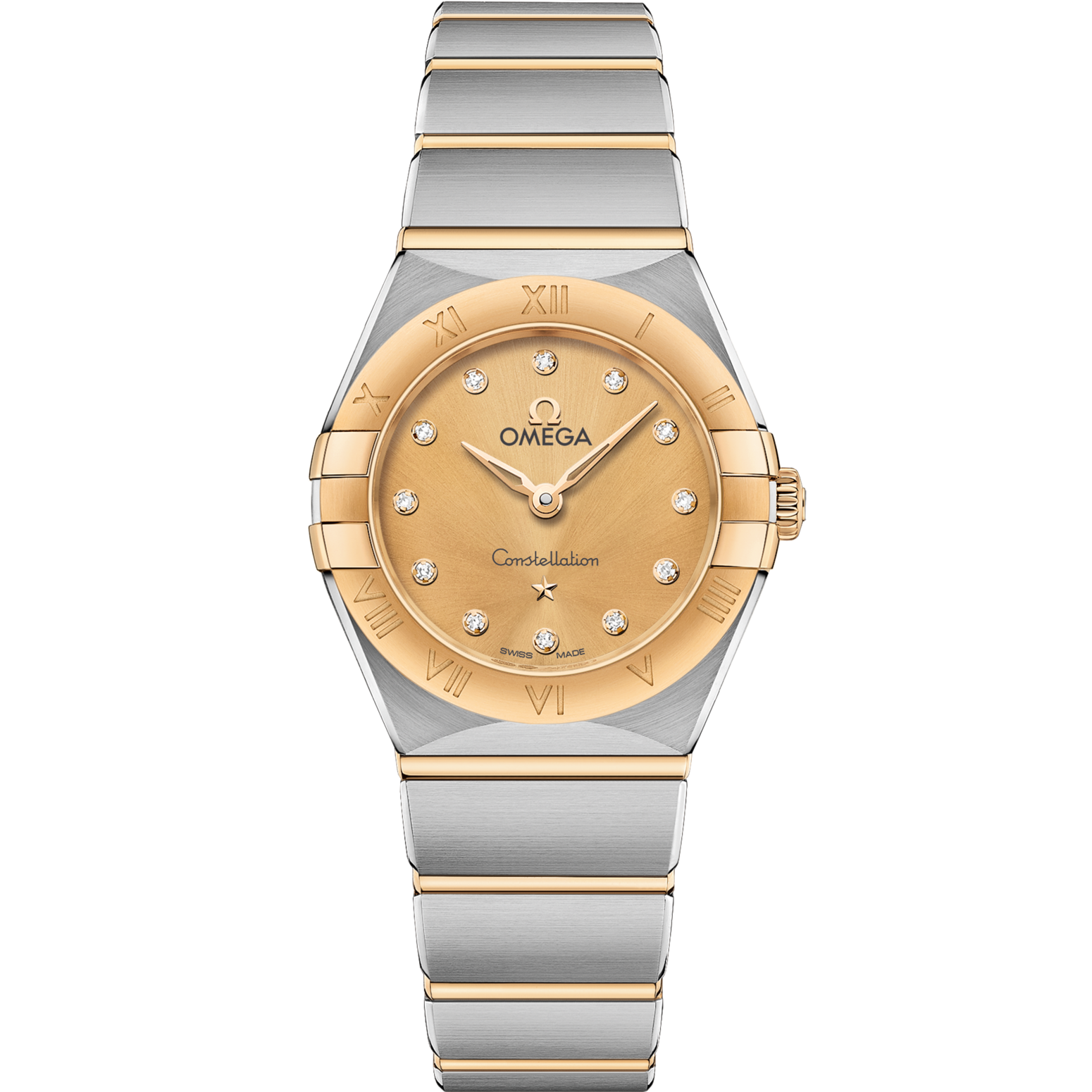 Omega Constellation 25 mm Yellow Dial with Diamonds Stainless Steel and Sedna™ 18k Yellow Gold Bracelet 131.20.25.60.58.001 - WATCHXNYC
