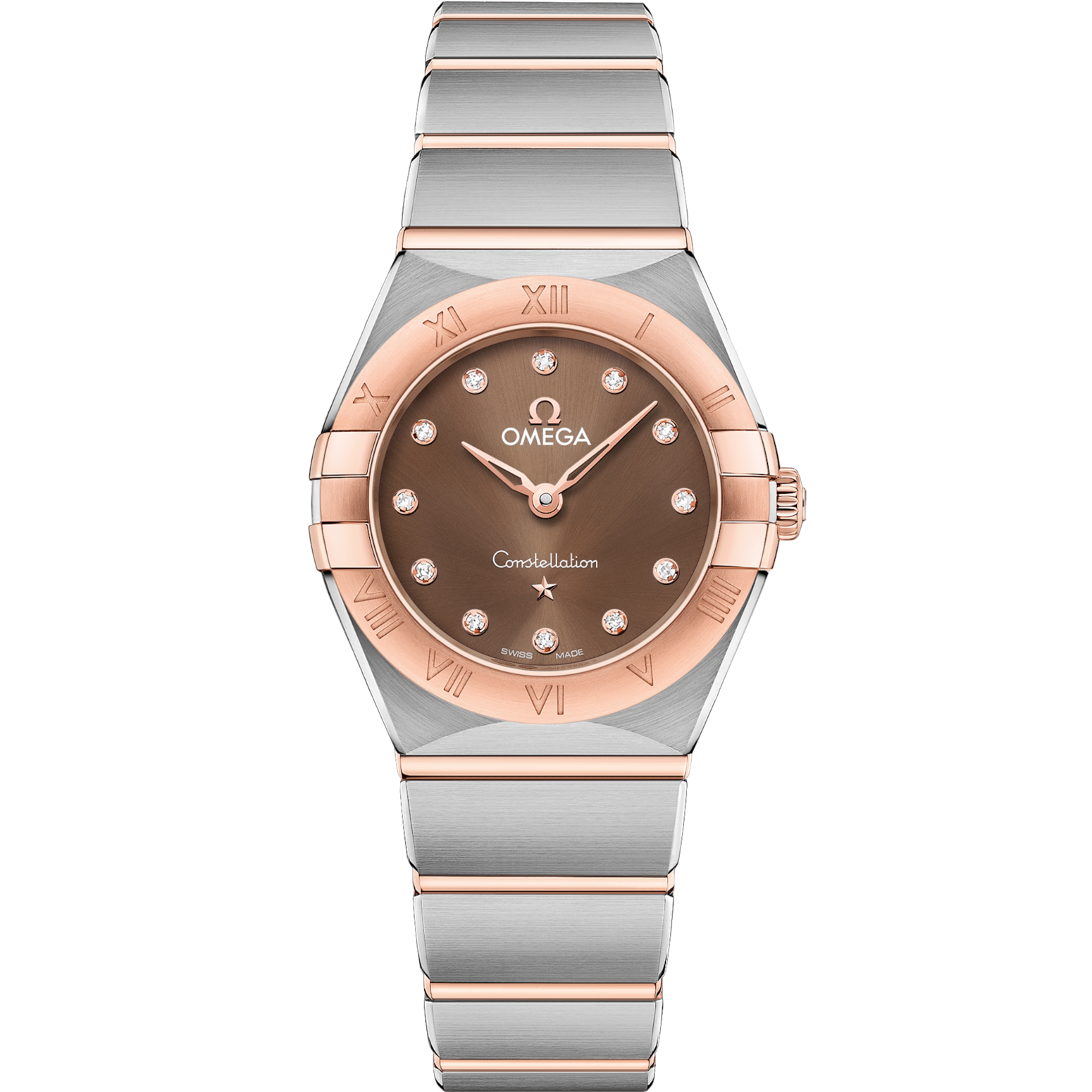 Omega Constellation 25 mm Brown Dial with Diamonds Stainless Steel and Sedna™ 18k Rose Gold Bracelet 131.20.25.60.63.001 - WATCHXNYC