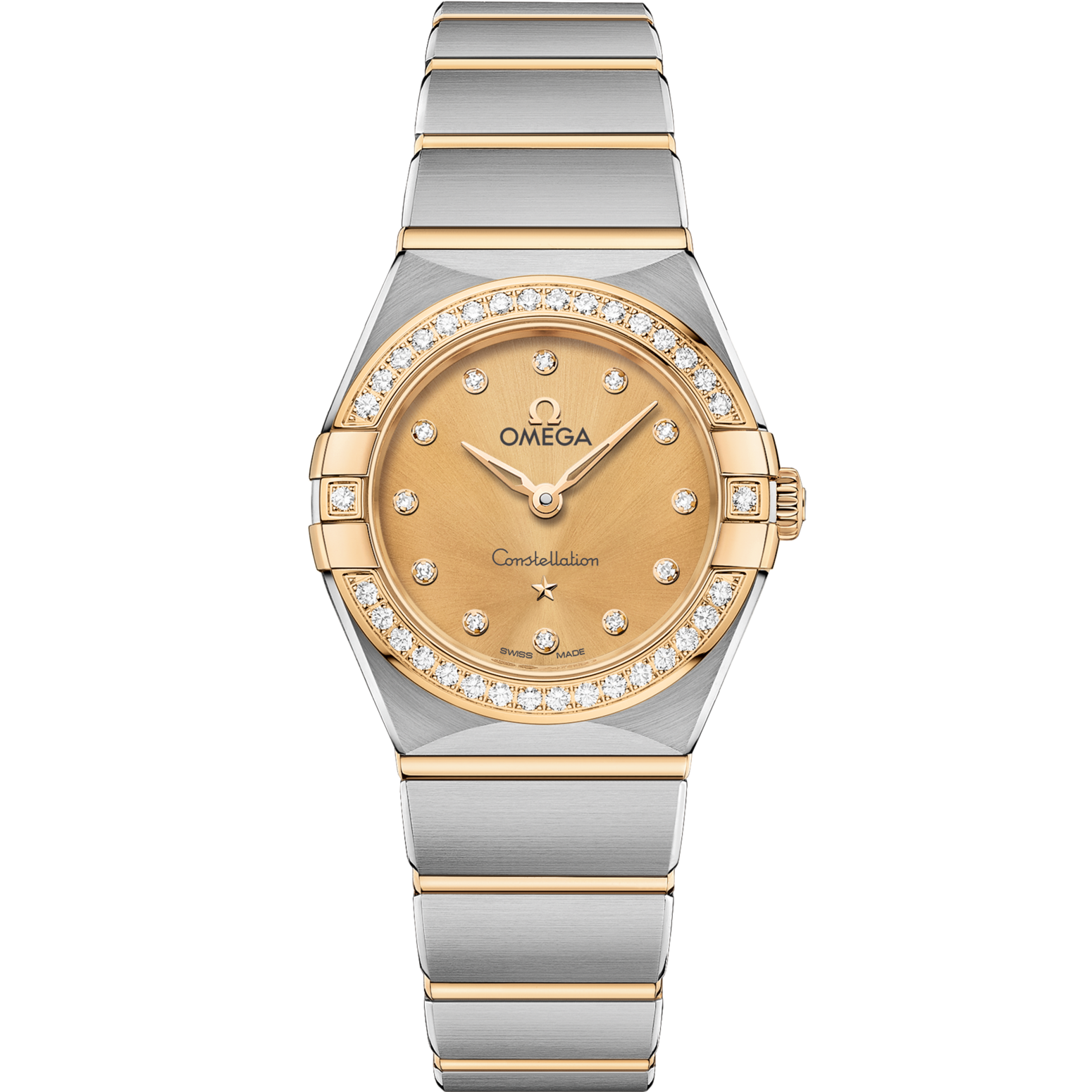 Omega Constellation 25 mm Yellow Dial with Diamonds Stainless Steel and Sedna™ 18k Yellow Gold Bracelet 131.25.25.60.58.001 - WATCHXNYC