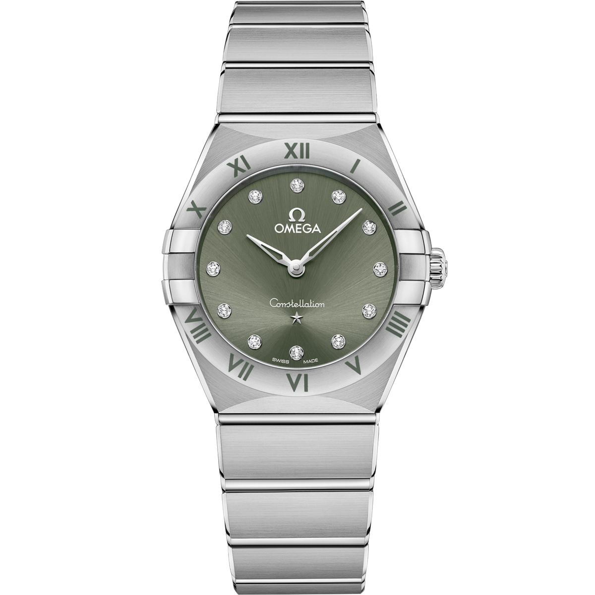 Omega Constellation 28 mm Green Dial with Diamonds Stainless Steel Bracelet 131.10.28.60.60.001 - WATCHXNYC