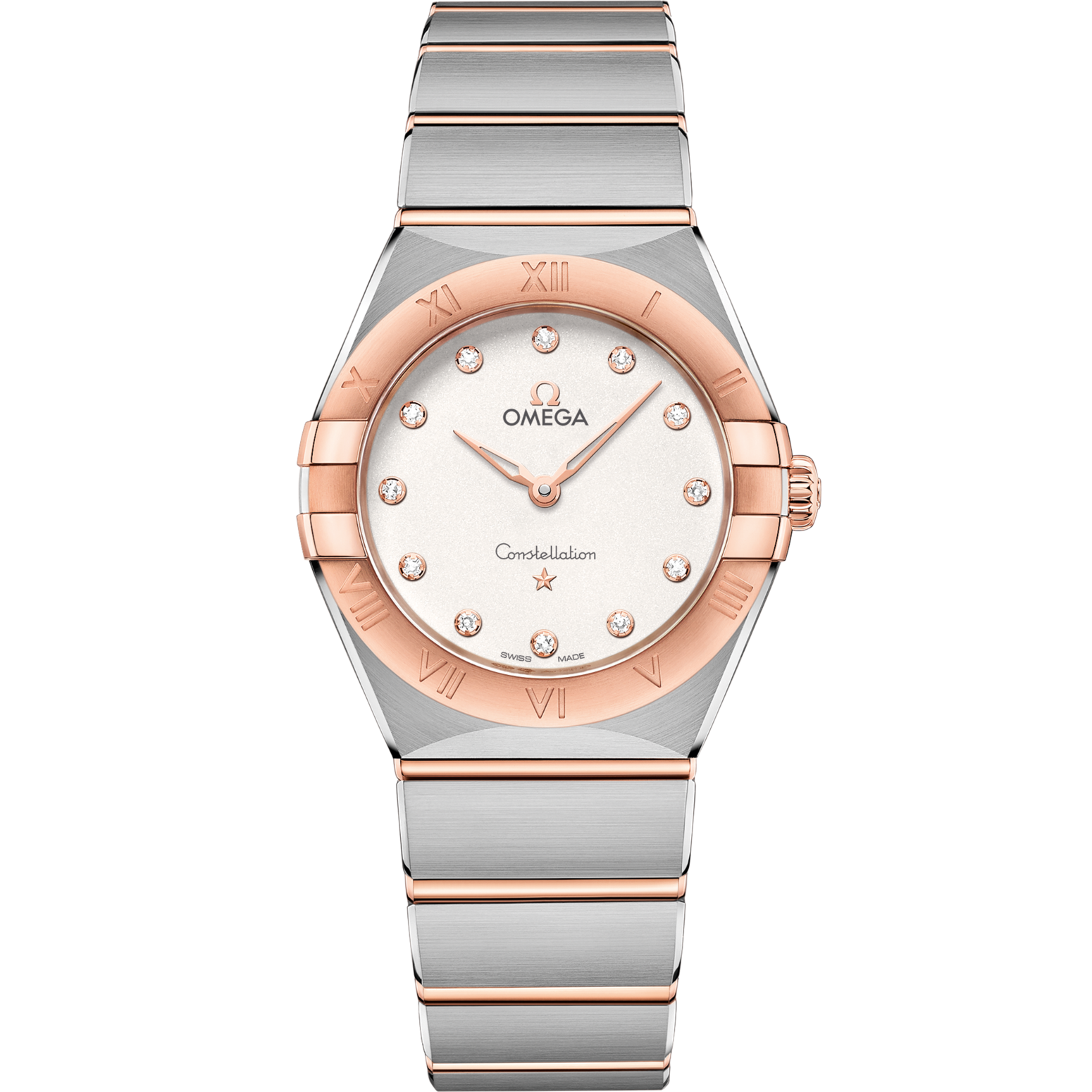 Omega Constellation 28 mm Silver Dial with Diamonds Stainless Steel Sedna™ 18k Rose Gold Bracelet 131.20.28.60.52.001 - WATCHXNYC