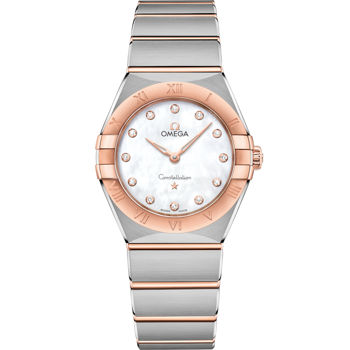 Omega Constellation 28 mm White Dial with Diamonds Stainless Steel Sedna™ 18k Rose Gold Bracelet 131.20.28.60.55.001 - WATCHXNYC