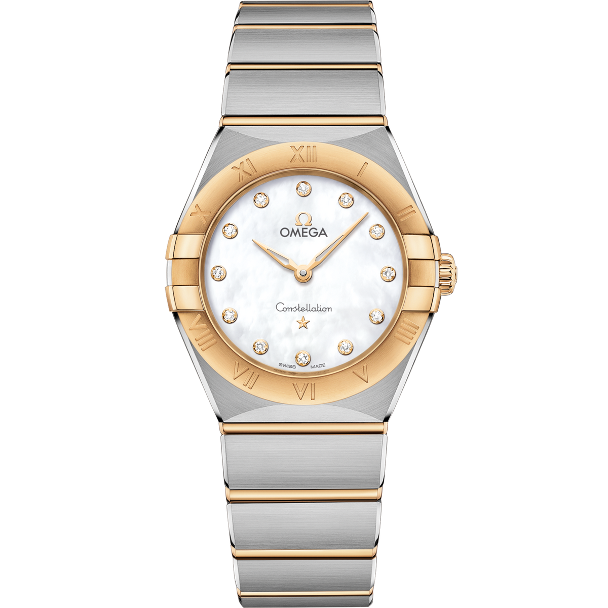 Omega Constellation 28 mm White Dial with Diamonds Stainless Steel Sedna™ 18k Yellow Gold Bracelet 131.20.28.60.55.002 - WATCHXNYC