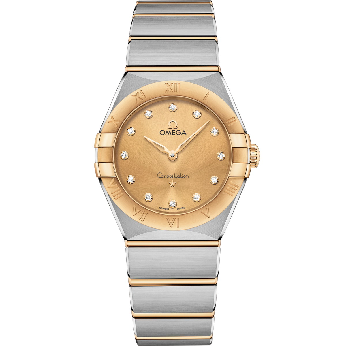 Omega Constellation 28 mm Yellow Dial with Diamonds Stainless Steel Sedna™ 18k Yellow Gold Bracelet 131.20.28.60.58.001 - WATCHXNYC