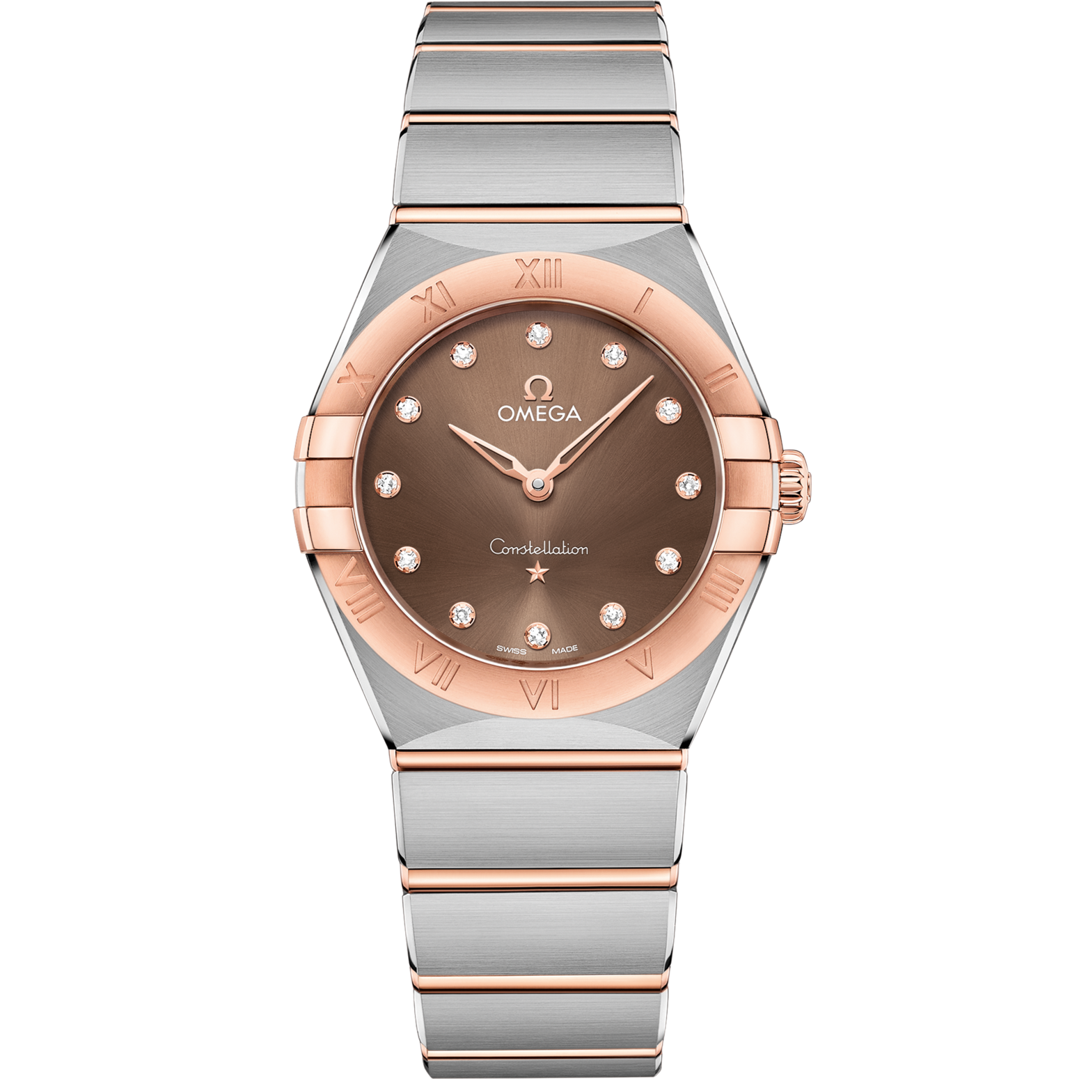 Omega Constellation 28 mm Brown Dial with Diamonds Stainless Steel Sedna™ 18k Rose Gold Bracelet 131.20.28.60.63.001 - WATCHXNYC
