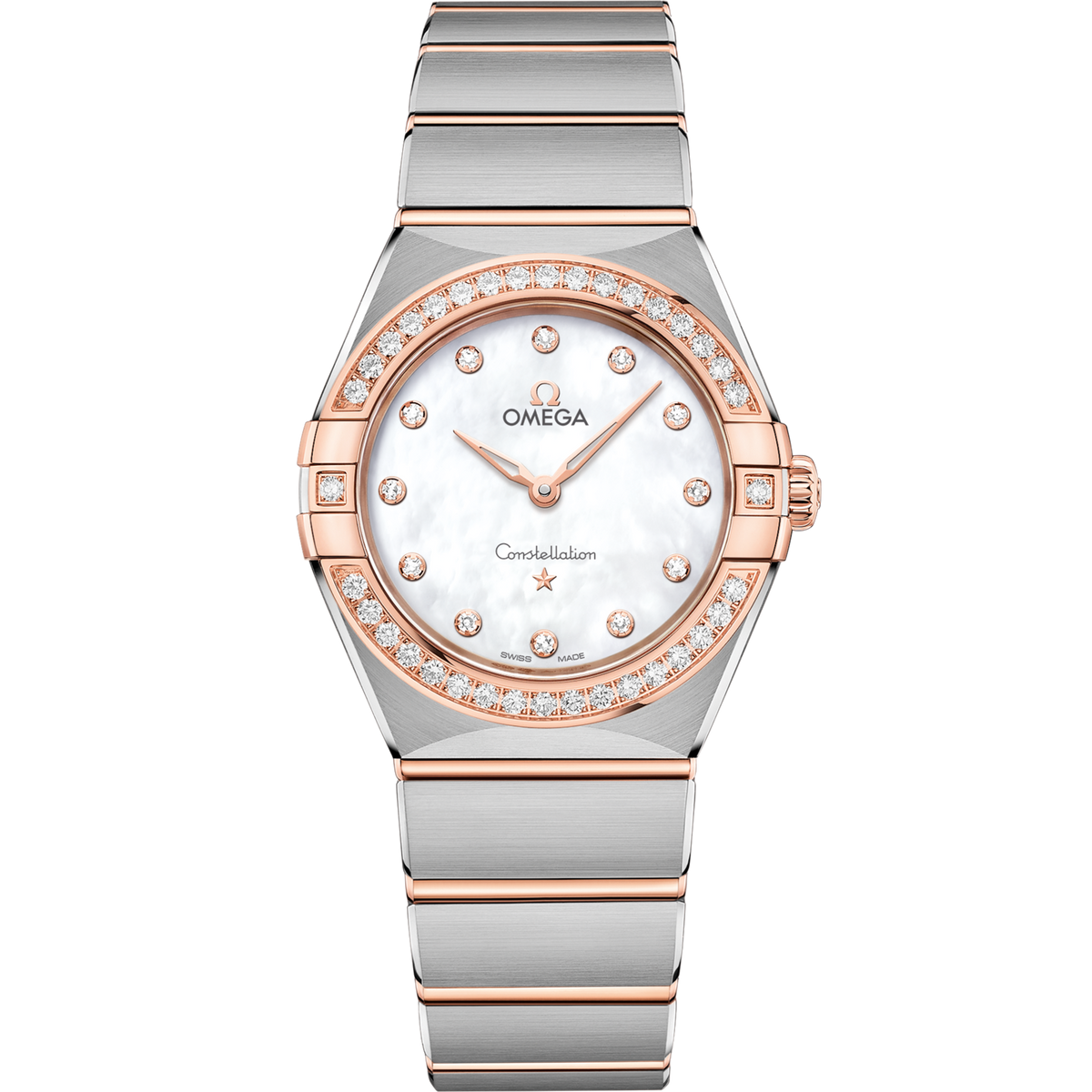 Omega Constellation 28 mm White Dial with Diamonds Stainless Steel Sedna™ 18k Rose Gold Bracelet 131.25.28.60.55.001 - WATCHXNYC