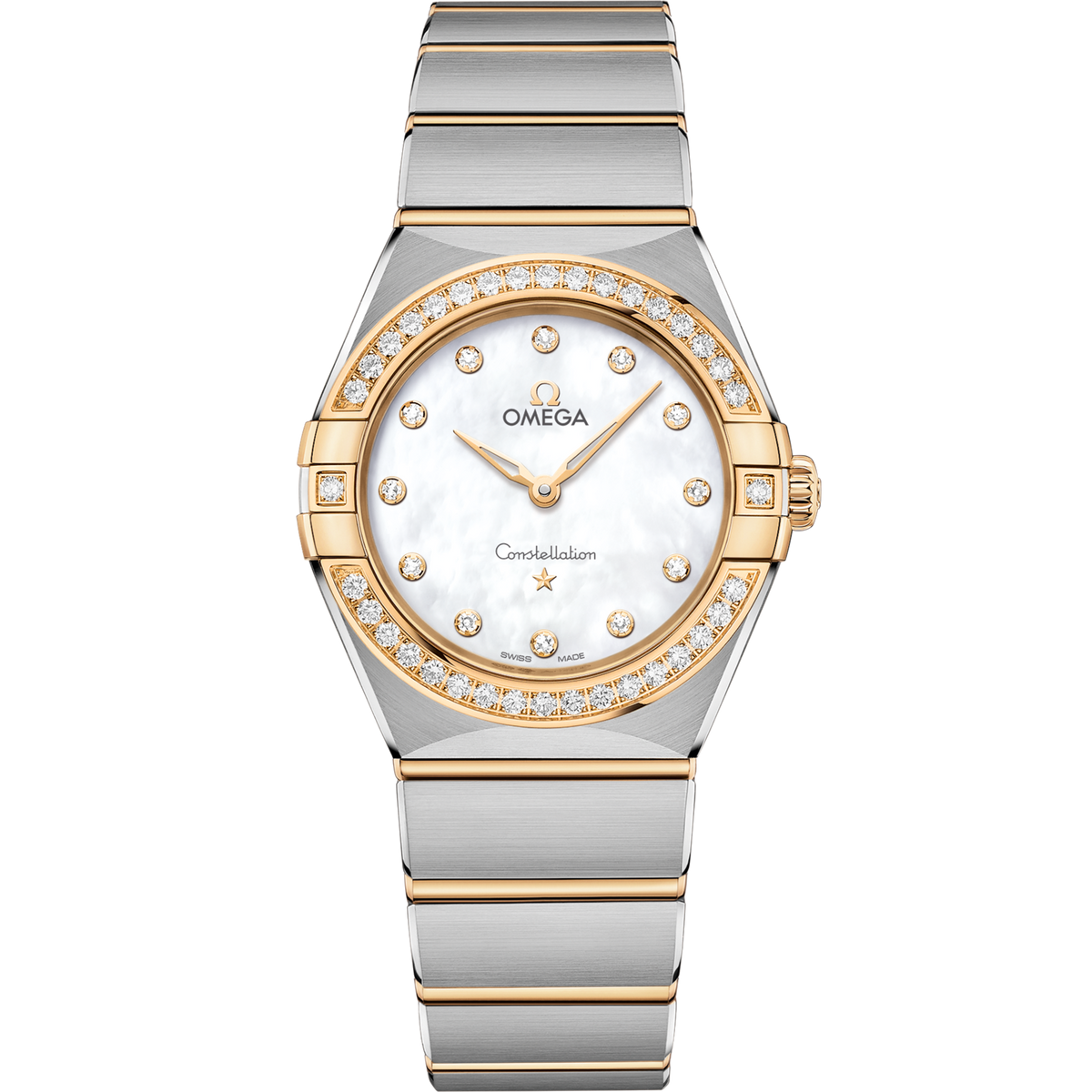 Omega Constellation 28 mm White Dial with Diamonds Stainless Steel Sedna™ 18k Yellow Gold Bracelet 131.25.28.60.55.002 - WATCHXNYC