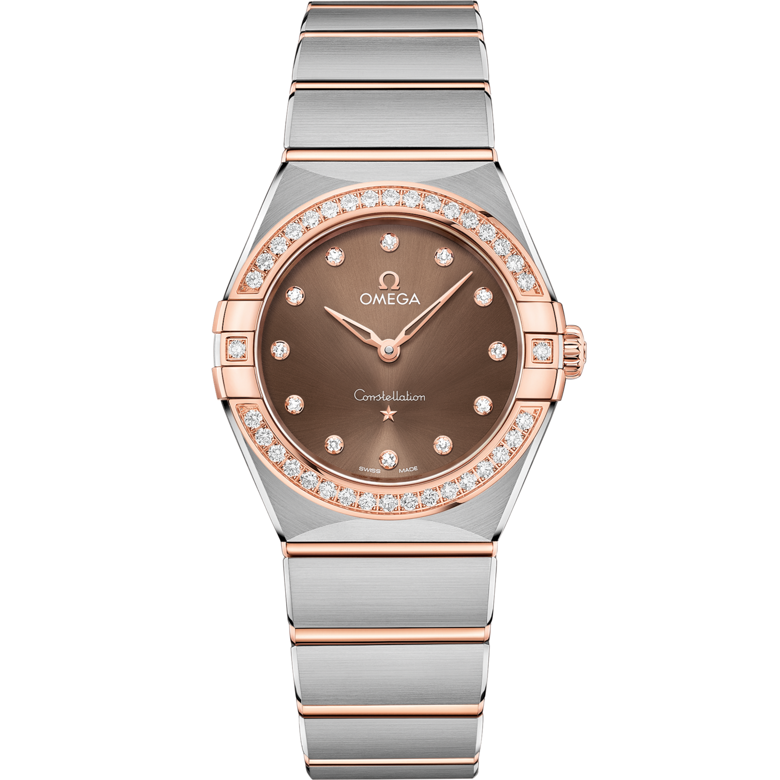 Omega Constellation 28 mm Brown Dial with Diamonds Stainless Steel Sedna™ 18k Rose Gold Bracelet 131.25.28.60.63.001 - WATCHXNYC