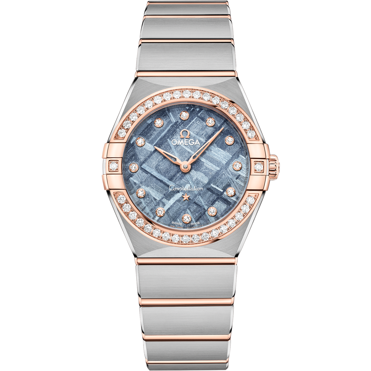 Omega Constellation 28 mm Blue Dial with Diamonds Stainless Steel Sedna™ 18k Rose Gold Bracelet 131.25.28.60.99.001 - WATCHXNYC