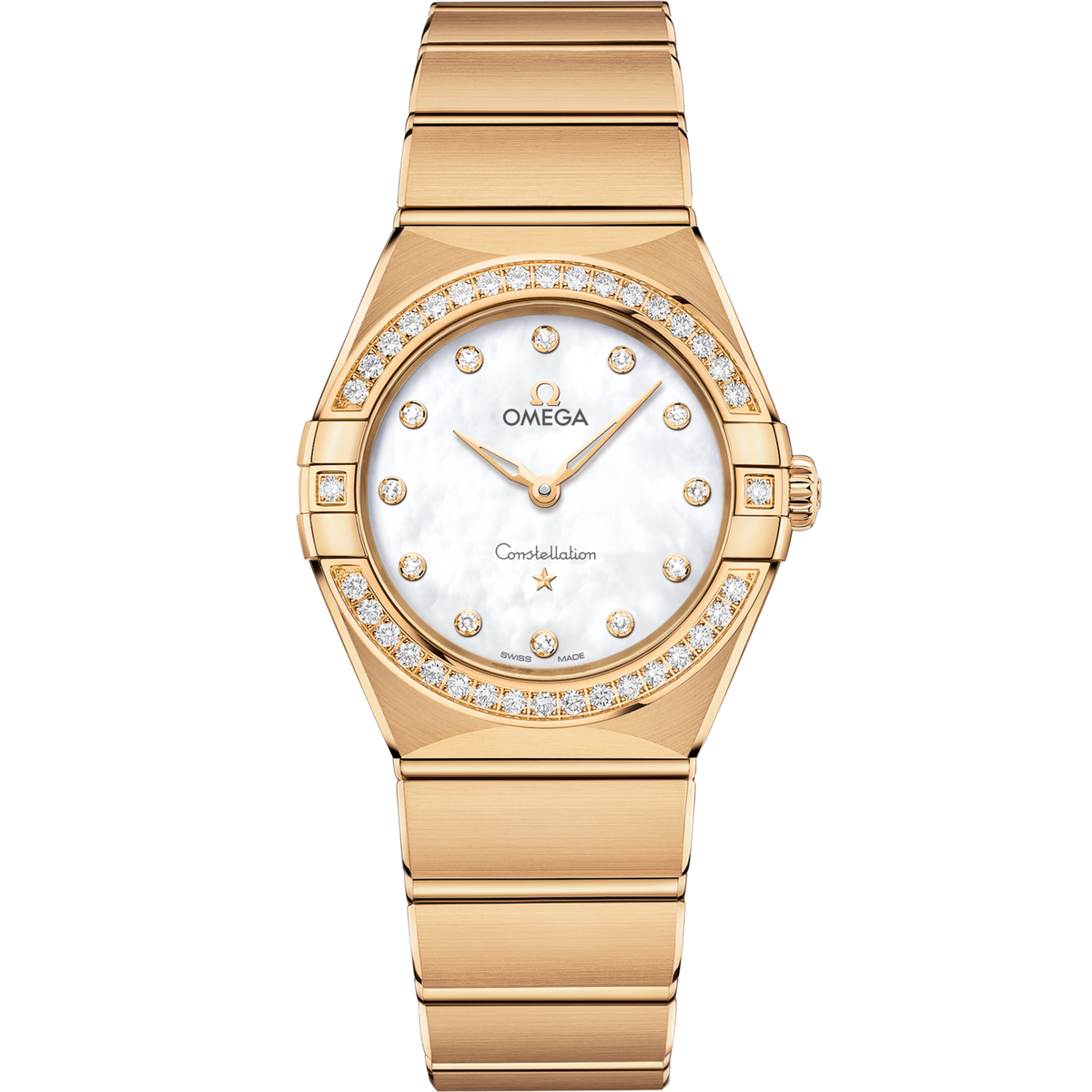Omega Constellation 28 mm White Dial with Diamonds Sedna™ 18k Yellow Gold Bracelet 131.55.28.60.55.002 - WATCHXNYC