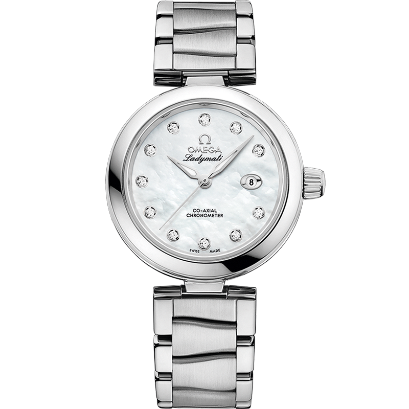 Omega De Ville Ladymatic 34 mm White Dial with Diamonds  Stainless Steel Bracelet 425.30.34.20.55.002 - WATCHXNYC