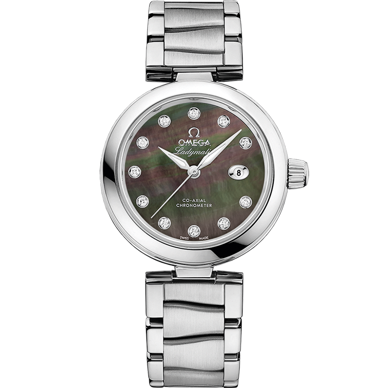 Omega De Ville Ladymatic 34 mm Black Dial with Diamonds  Stainless Steel Bracelet 425.30.34.20.57.004 - WATCHXNYC