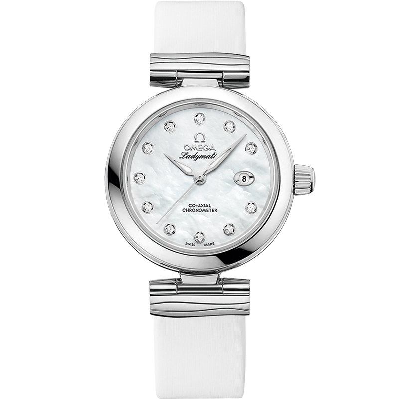 Omega De Ville Ladymatic 34 mm White Dial with Diamonds  Stainless Steel Strap 425.32.34.20.55.002 - WATCHXNYC