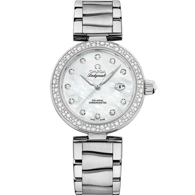 Omega De Ville Ladymatic 34 mm White Dial with Diamonds  Stainless Steel Bracelet 425.35.34.20.55.002 - WATCHXNYC