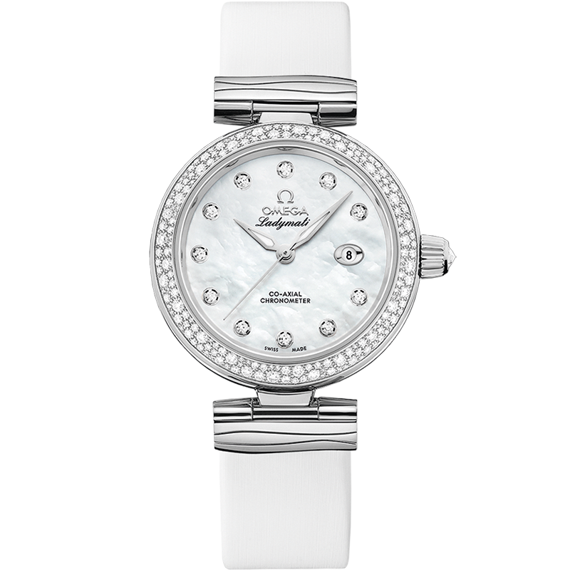 Omega De Ville Ladymatic 34 mm White Dial with Diamonds  Stainless Steel Strap 425.37.34.20.55.002 - WATCHXNYC