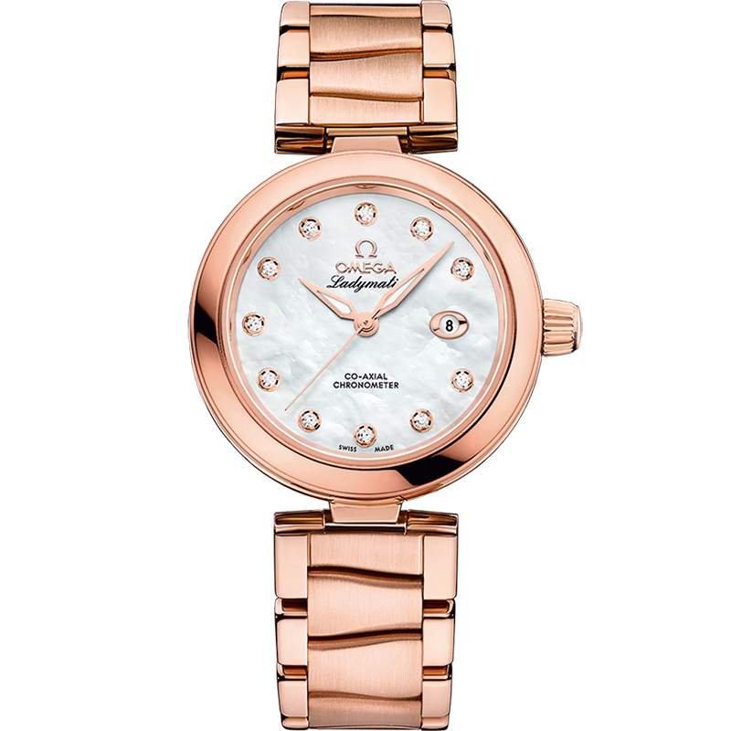 Omega De Ville Ladymatic 34 mm White Dial with Diamonds  Sedna™ 18k Rose Gold Bracelet 425.60.34.20.55.004 - WATCHXNYC