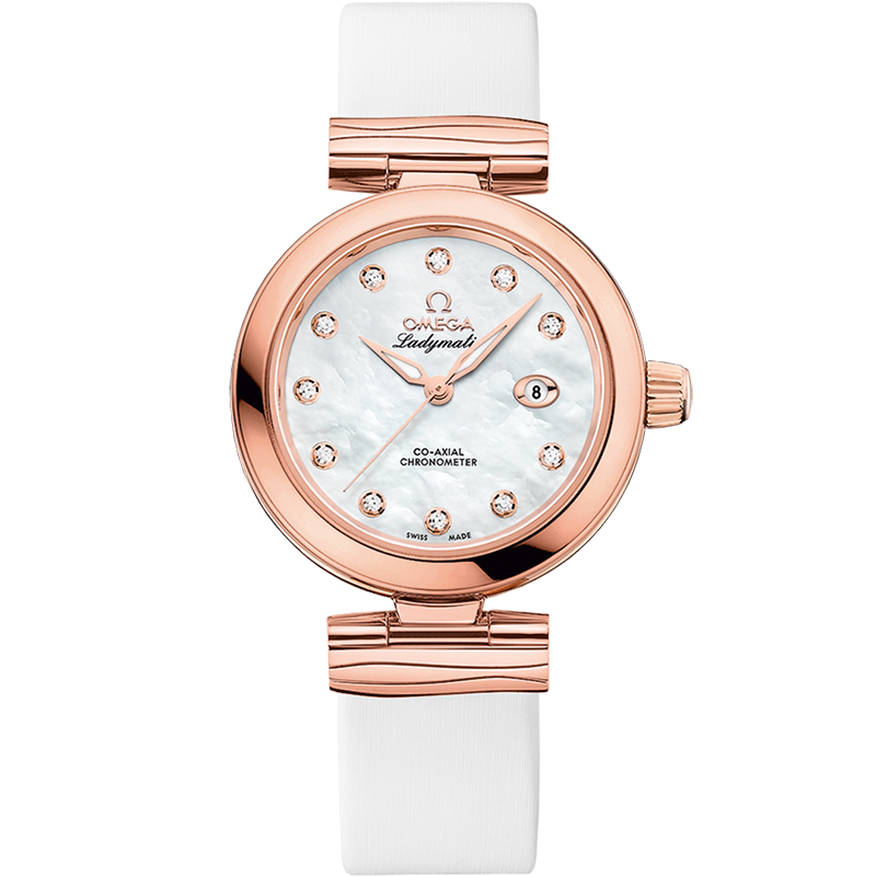 Omega De Ville Ladymatic 34 mm White Dial  with Diamonds  Sedna™ 18k Rose Gold Strap 425.62.34.20.55.004 - WATCHXNYC