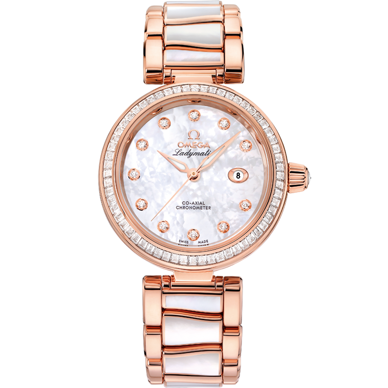 Omega De Ville Ladymatic 34 mm White Dial with Diamonds  Sedna™ 18k Rose Gold Bracelet 425.65.34.20.55.007 - WATCHXNYC