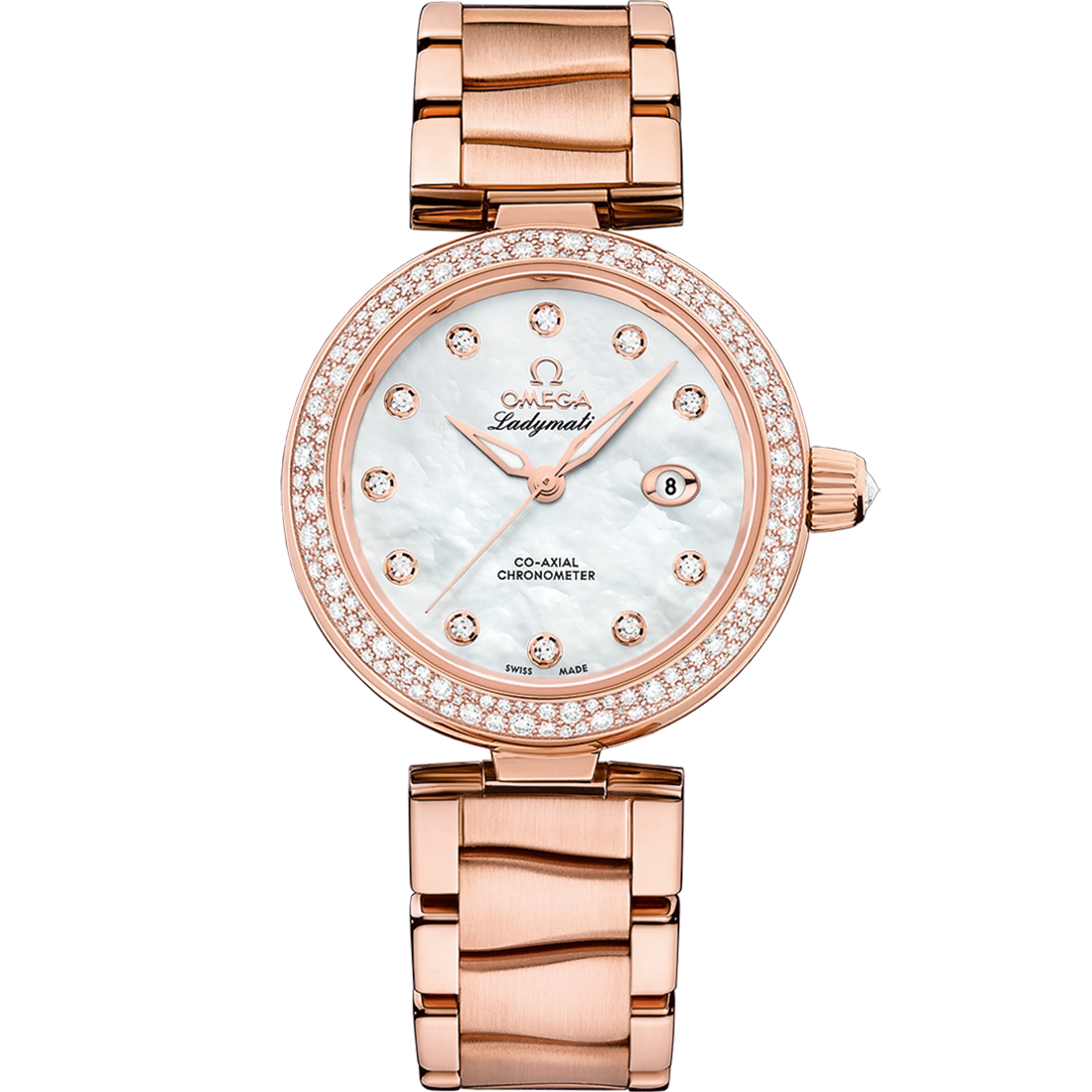 Omega De Ville Ladymatic 34 mm White Dial with Diamonds  Sedna™ 18k Rose Gold Bracelet 425.65.34.20.55.010 - WATCHXNYC