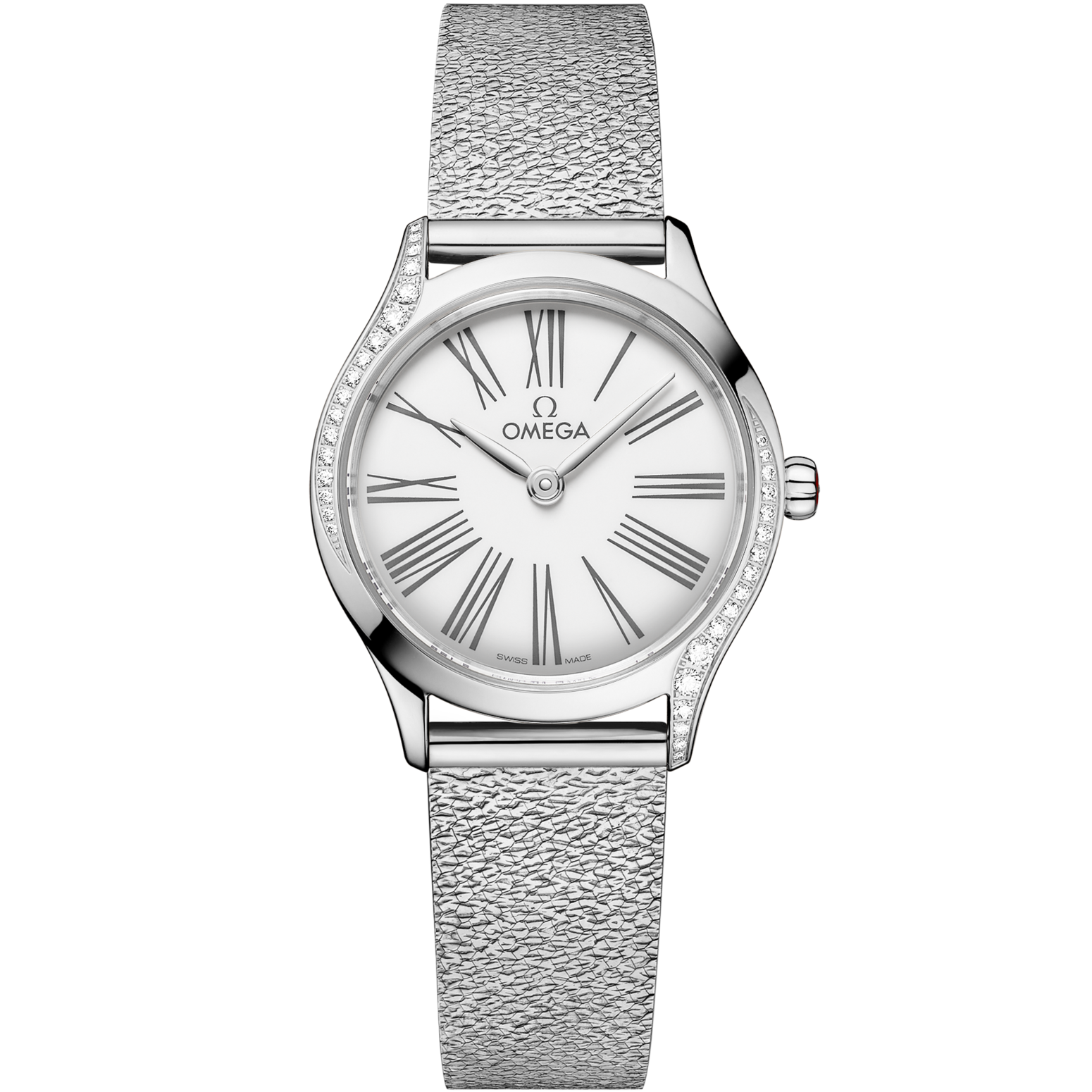 Omega De Ville Mini Trésor 26 mm White Dial with Diamonds  Stainless Steel Bracelet 428.15.26.60.04.001 - WATCHXNYC