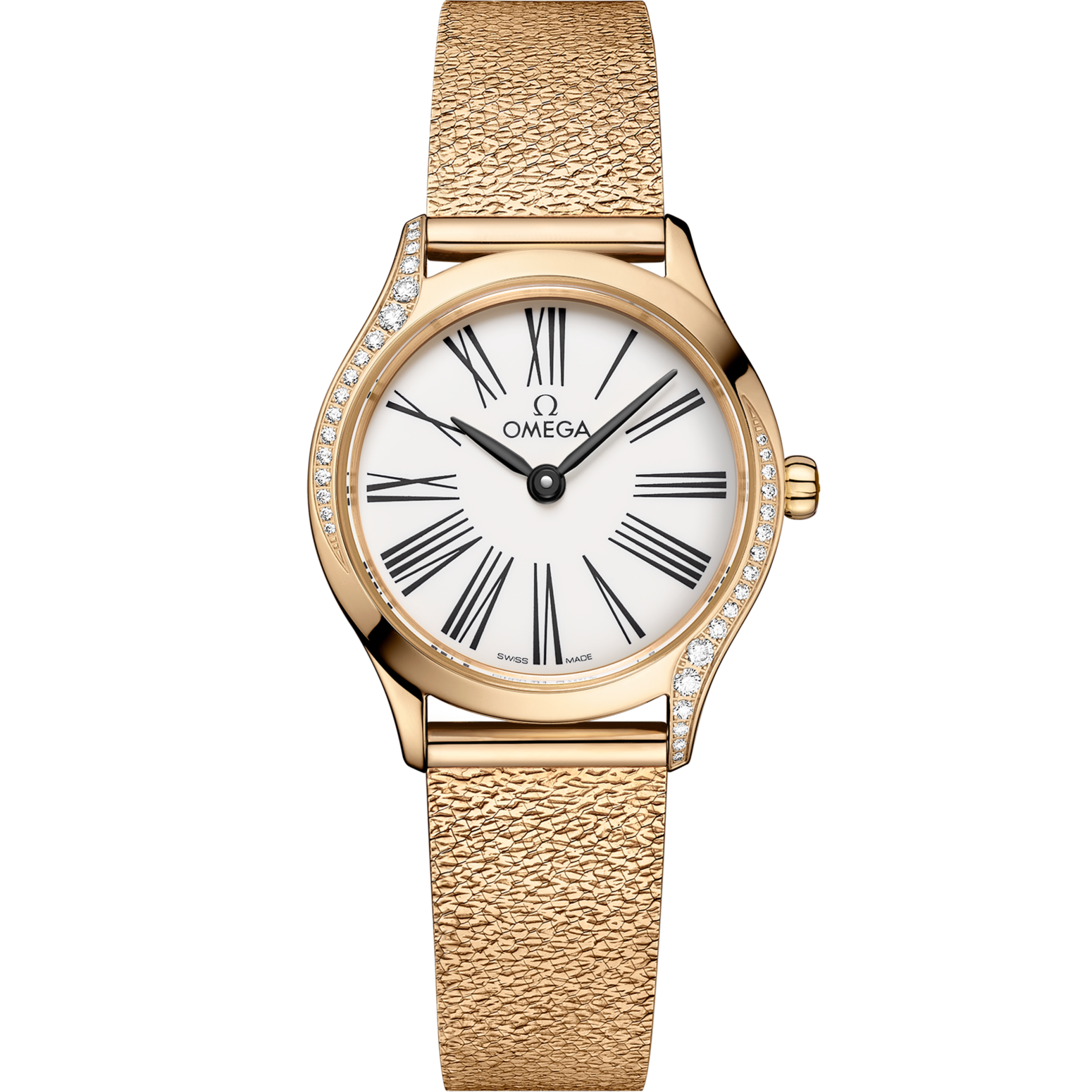 Omega De Ville Mini Trésor 26 mm White Dial with Diamonds  Moonshine™ 18k Rose Gold Bracelet 428.55.26.60.04.001 - WATCHXNYC