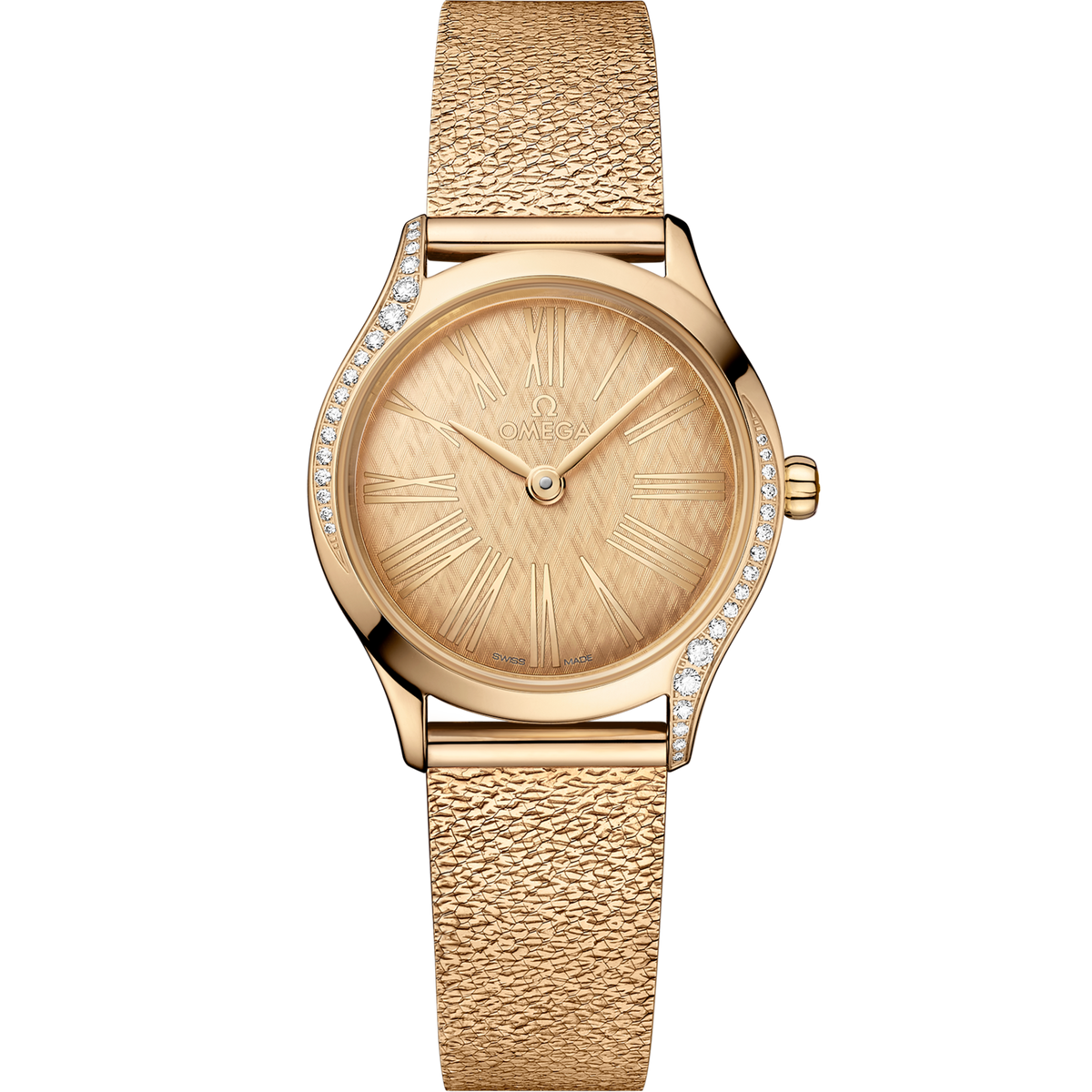 Omega De Ville Mini Trésor 26 mm Yellow Dial with Diamonds  Moonshine™ 18k Rose Gold Bracelet 428.55.26.60.99.001 - WATCHXNYC