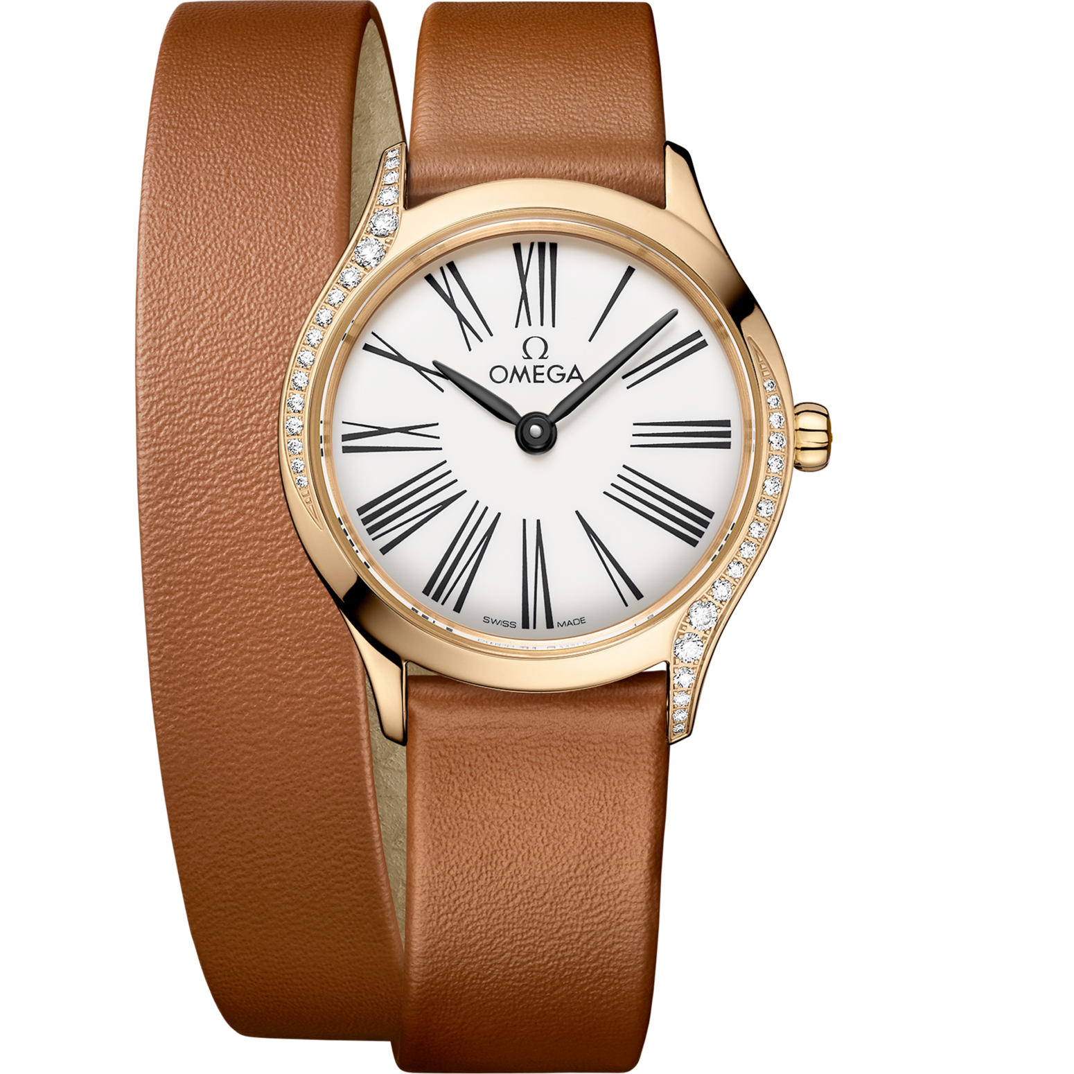 Omega De Ville Mini Trésor 26 mm White Dial with Diamonds  Moonshine™ 18k Rose Gold Strap 428.57.26.60.04.005 - WATCHXNYC