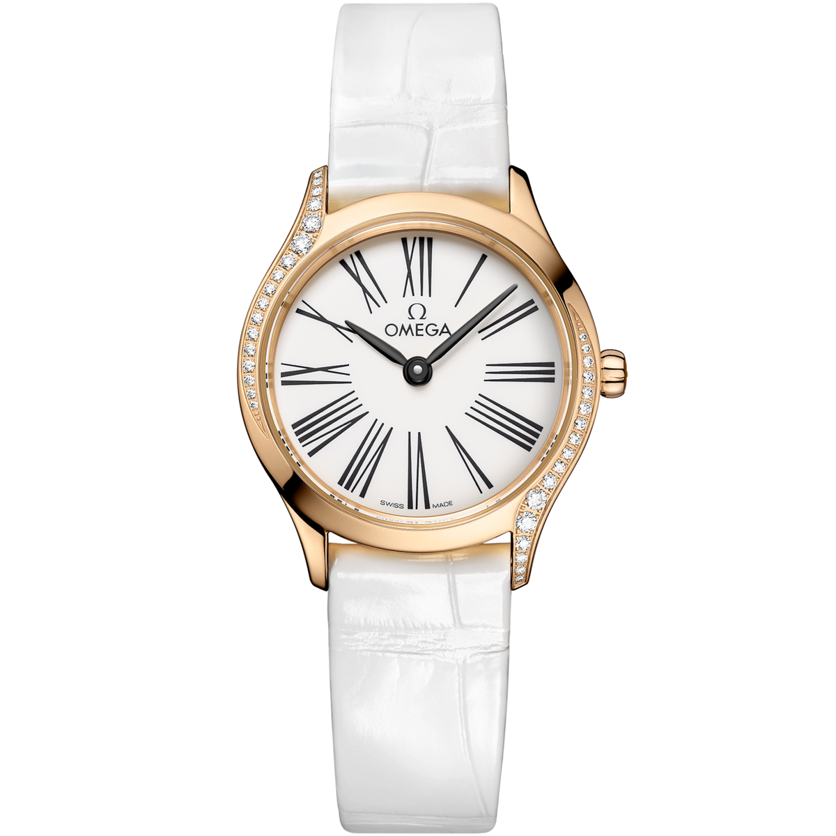 Omega De Ville Mini Trésor 26 mm White Dial with Diamonds  Moonshine™ 18k Rose Gold Strap 428.58.26.60.04.001 - WATCHXNYC