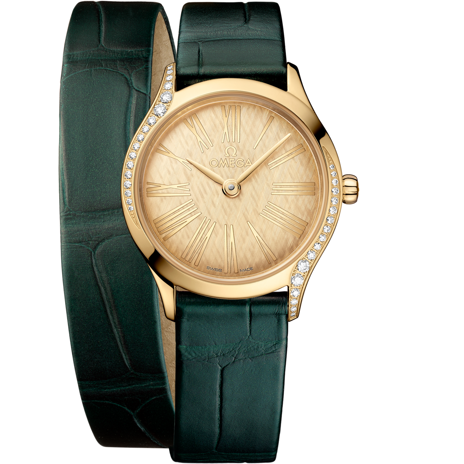 Omega De Ville Mini Trésor 26 mm Yellow Dial with Diamonds  Moonshine™ 18k Rose Gold Strap 428.58.26.60.99.002 - WATCHXNYC