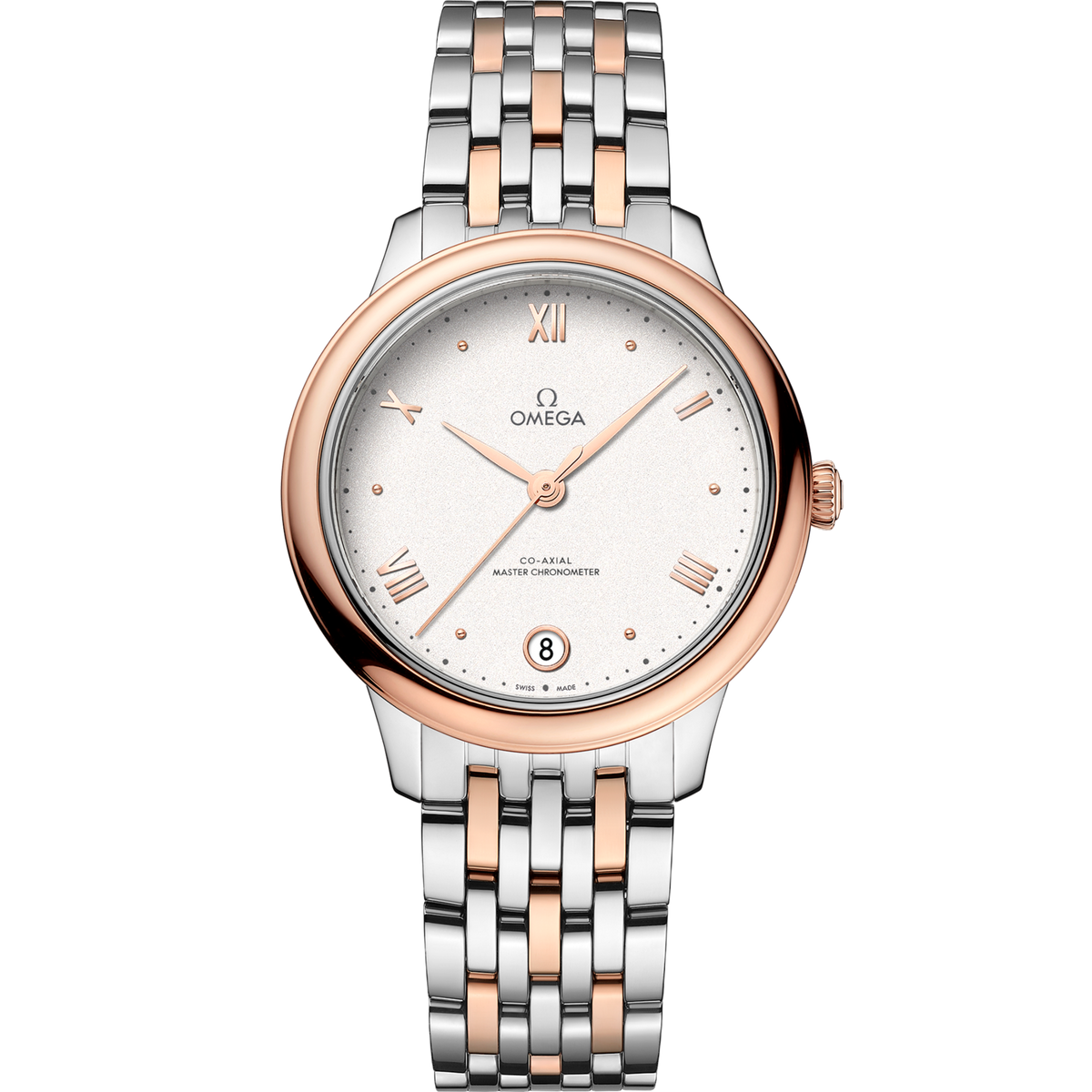 Omega De Ville Prestige 34 mm Silver Dial Stainless Steel and Sedna™ 18k Rose Gold Bracelet 434.20.34.20.02.001 - WATCHXNYC