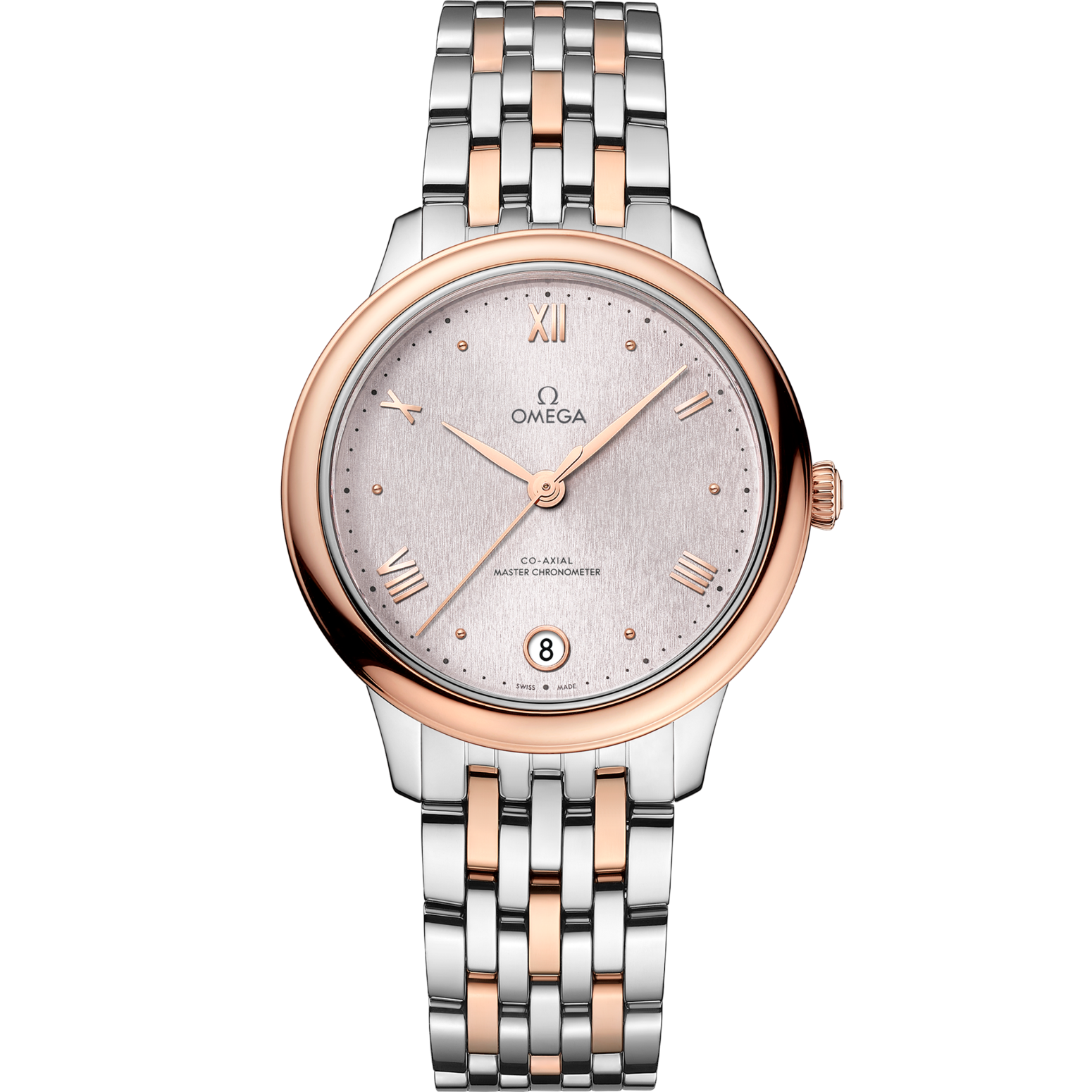 Omega De Ville Prestige 34 mm Silver Dial Stainless Steel and Sedna™ 18k Rose Gold Bracelet 434.20.34.20.02.003 - WATCHXNYC