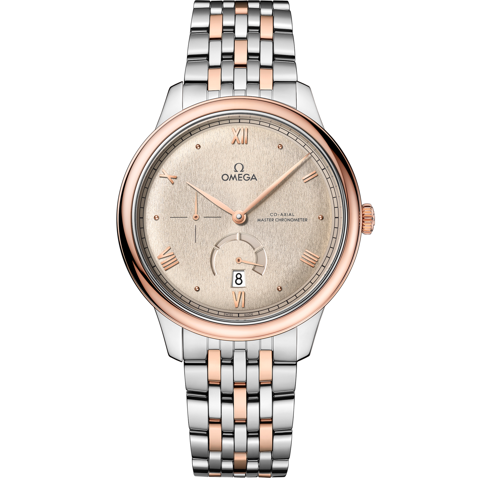 Omega De Ville Prestige 41 mm Linen Dial Stainless Steel  Sedna™ 18k Rose Gold Bracelet 434.20.41.21.09.001 - WATCHXNYC