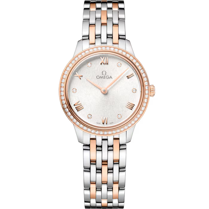 OMEGA De Ville Prestige 27.5mm Silver dial  Steel ‑ Sedna gold bracelet 434.25.28.60.52.001 - WATCHXNYC
